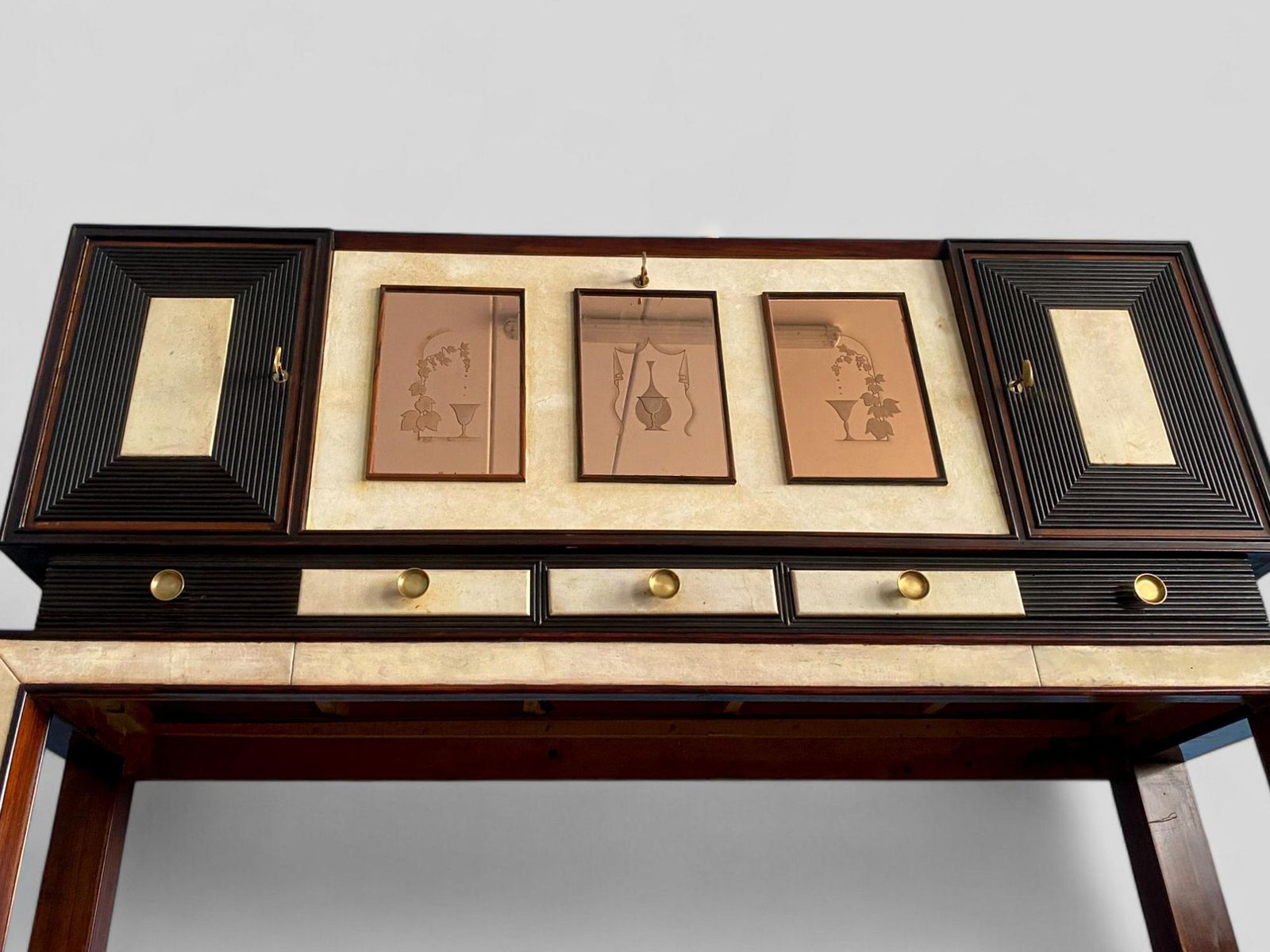 Italian Art Deco Parchment Cabinet Bar Attributed To Osvaldo Borsani, 1940s photo for sale