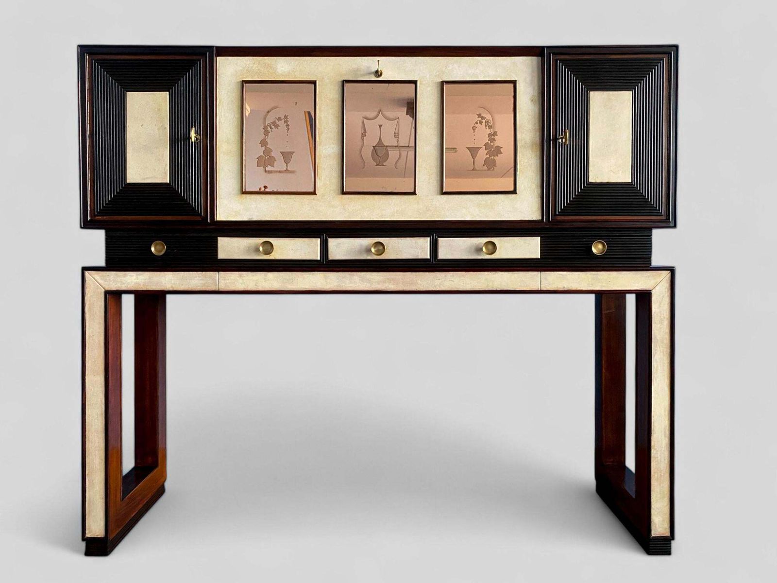 Furniture Italian Art Deco Parchment Cabinet Bar Attributed To Osvaldo Borsani, 1940s photo