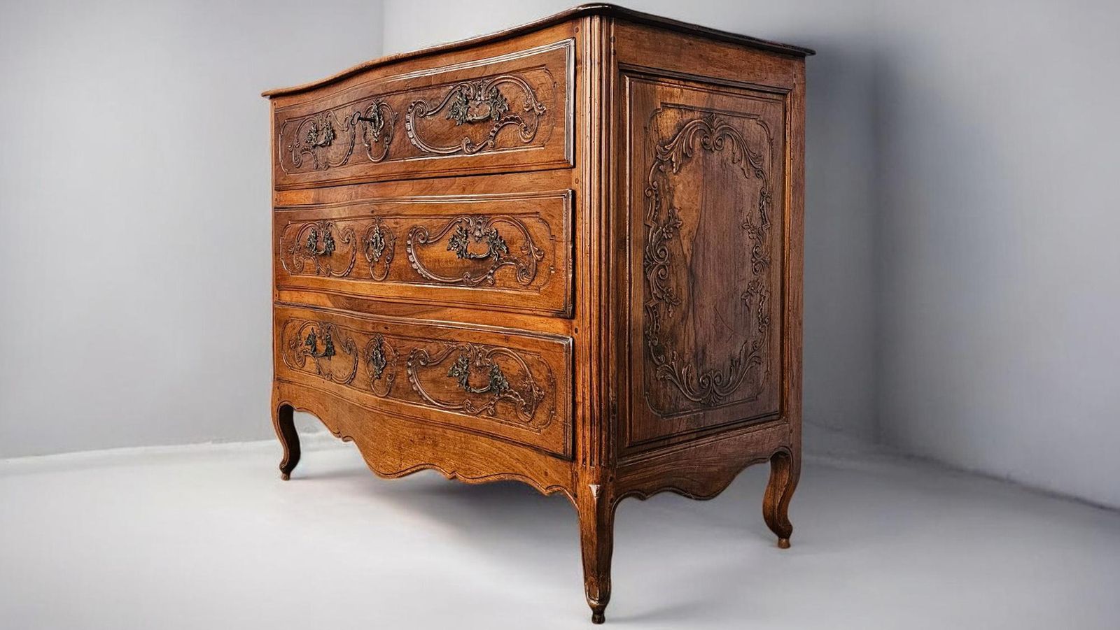 Italian Antique Luigi XV Chest Of Drawers In Solid Walnut, 1750s photo for sale