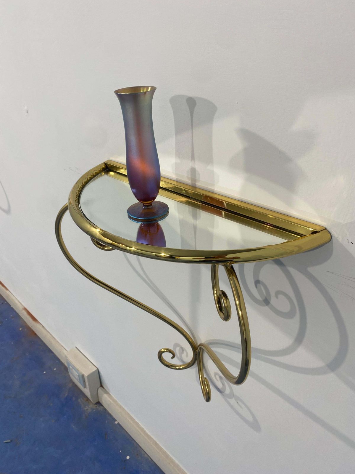 Italian Midcentury Suspended Brass Console, Nightstands, Set Of Two, 1950s photo for sale