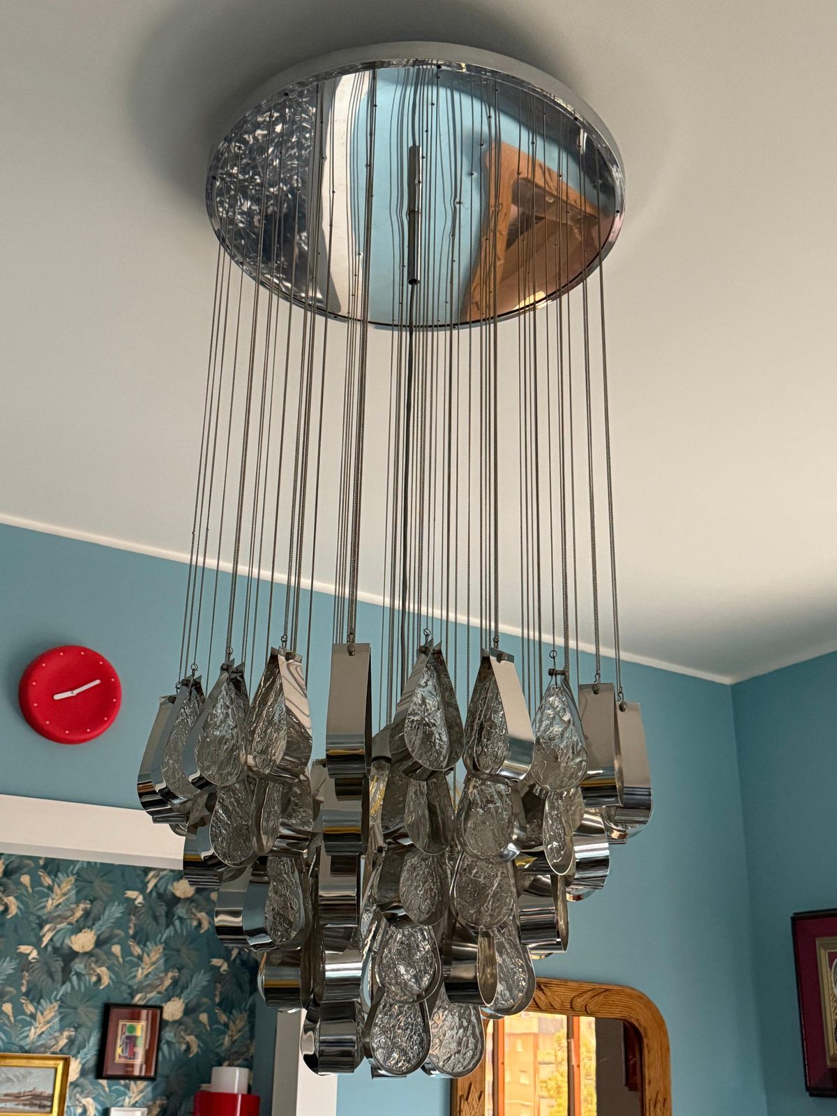 Cascade Chandelier In Steel And Murano Glass 1970 Esperia Angelo Brotto photo Lighting