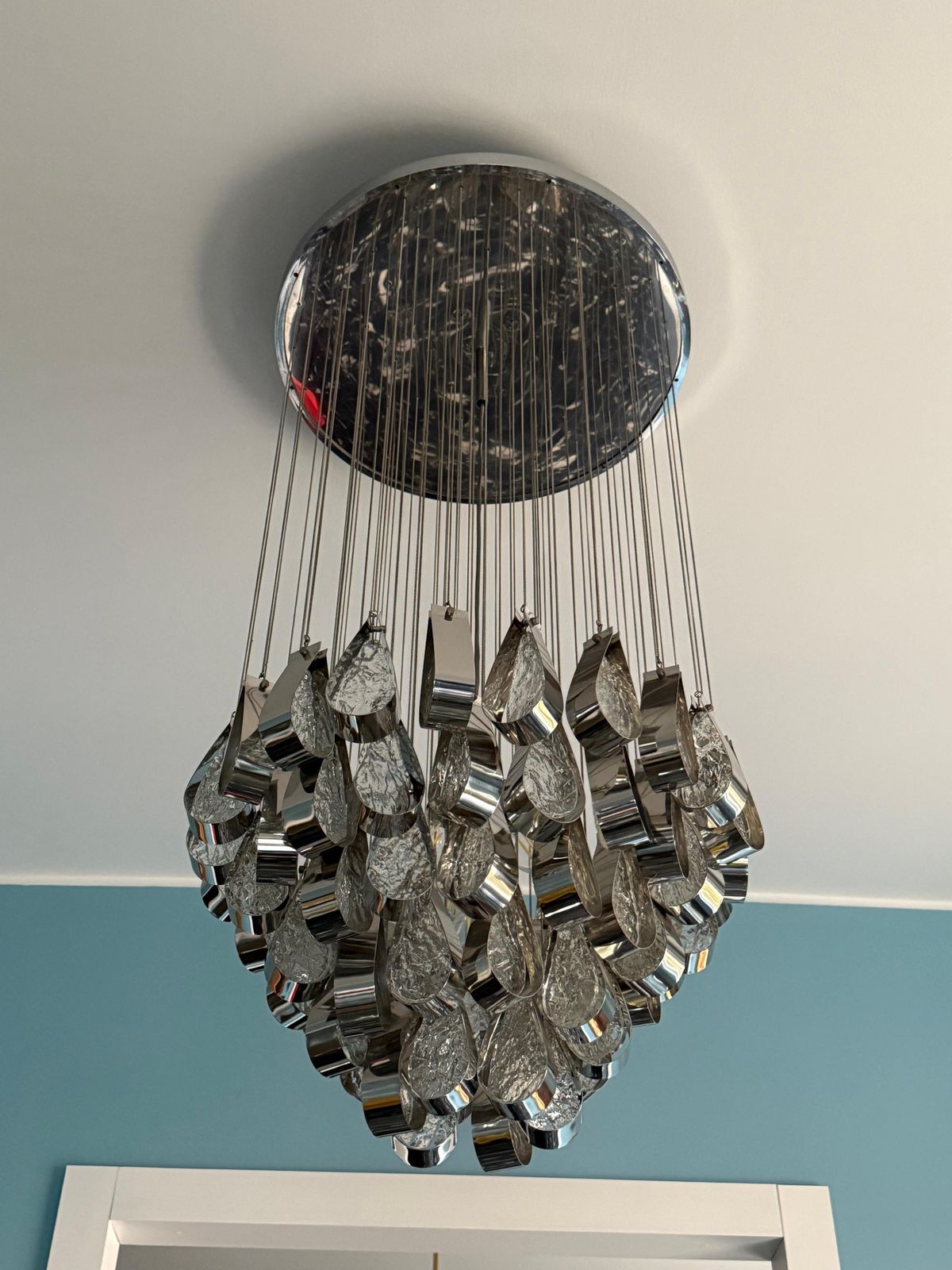 Cascade Chandelier In Steel And Murano Glass 1970 Esperia Angelo Brotto photo 4940.0