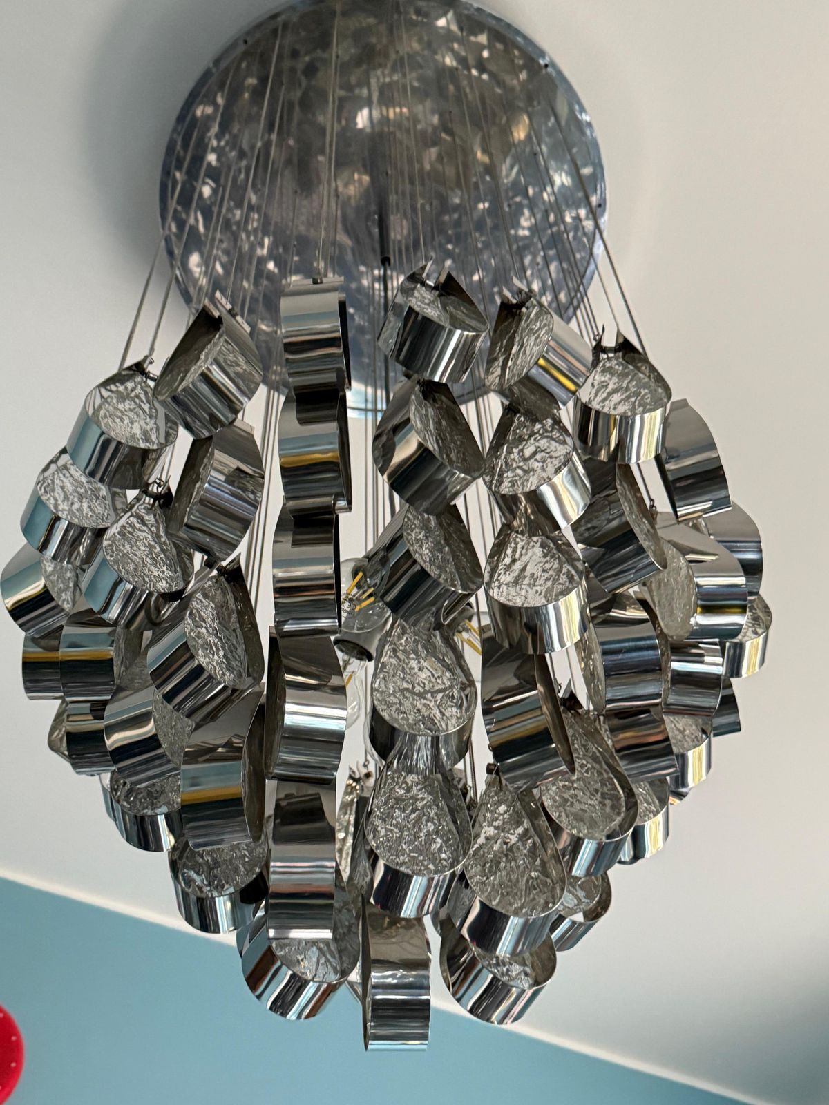 Cascade Chandelier In Steel And Murano Glass 1970 Esperia Angelo Brotto photo vinterior