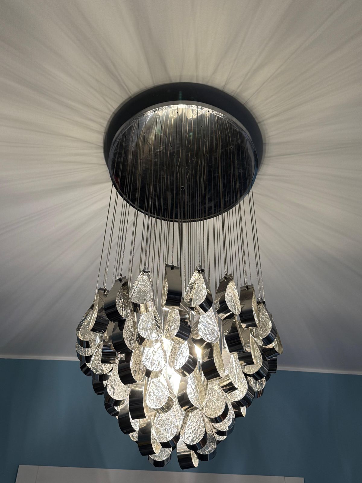 Cascade Chandelier In Steel And Murano Glass 1970 Esperia Angelo Brotto photo buy