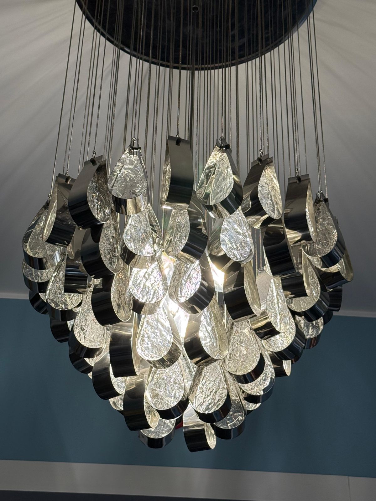 Cascade Chandelier In Steel And Murano Glass 1970 Esperia Angelo Brotto photo vintage