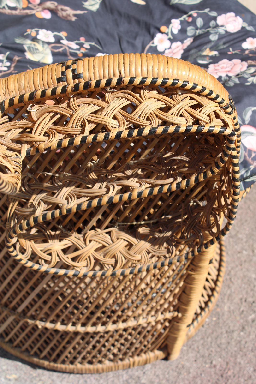 Large Straw And Bamboo Woven Chair Italy 1940s photo vintage