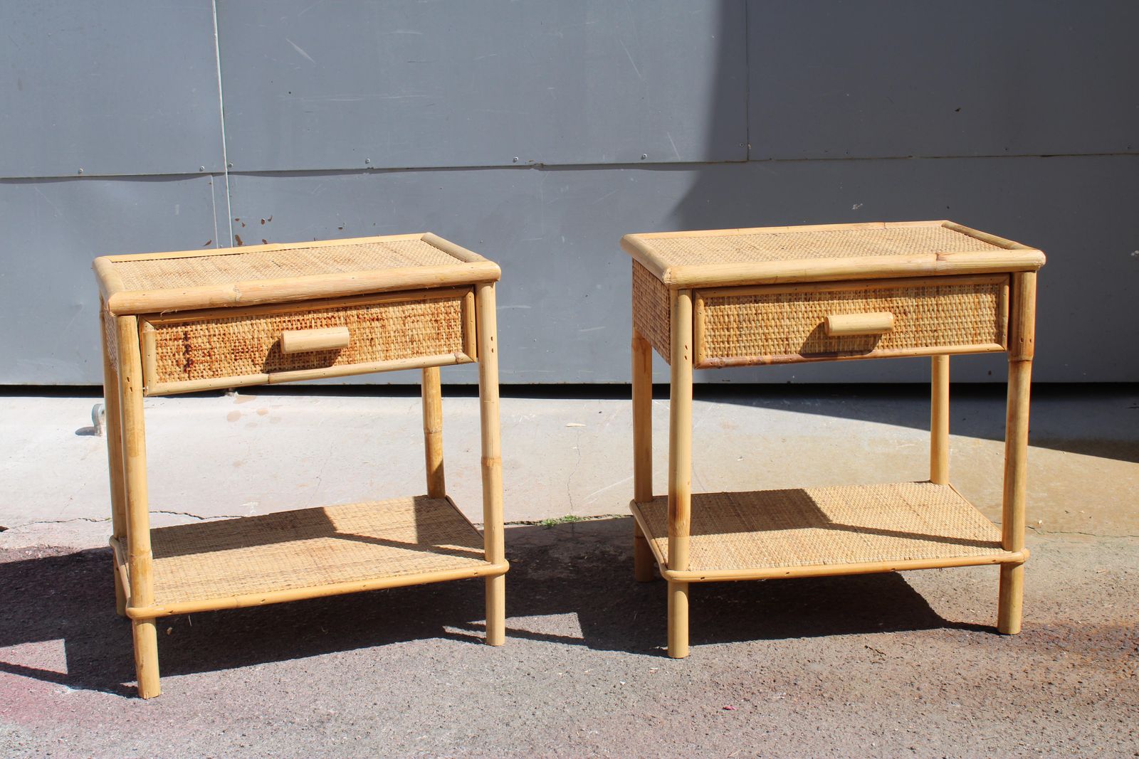 Pair Of 1950 Bamboo Nightstands With Drawers And Shelves Italian photo furniture