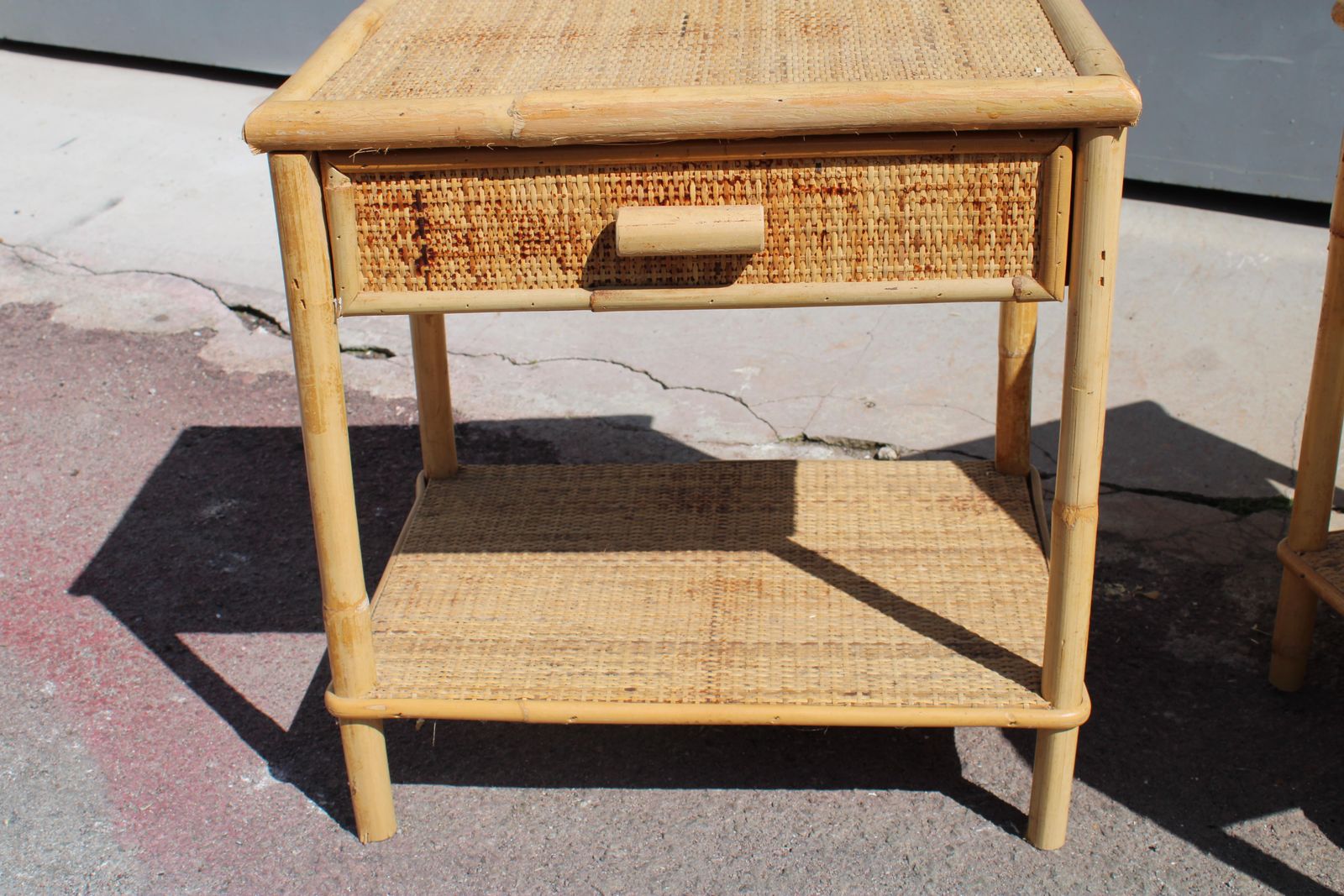 Pair Of 1950 Bamboo Nightstands With Drawers And Shelves Italian photo buy