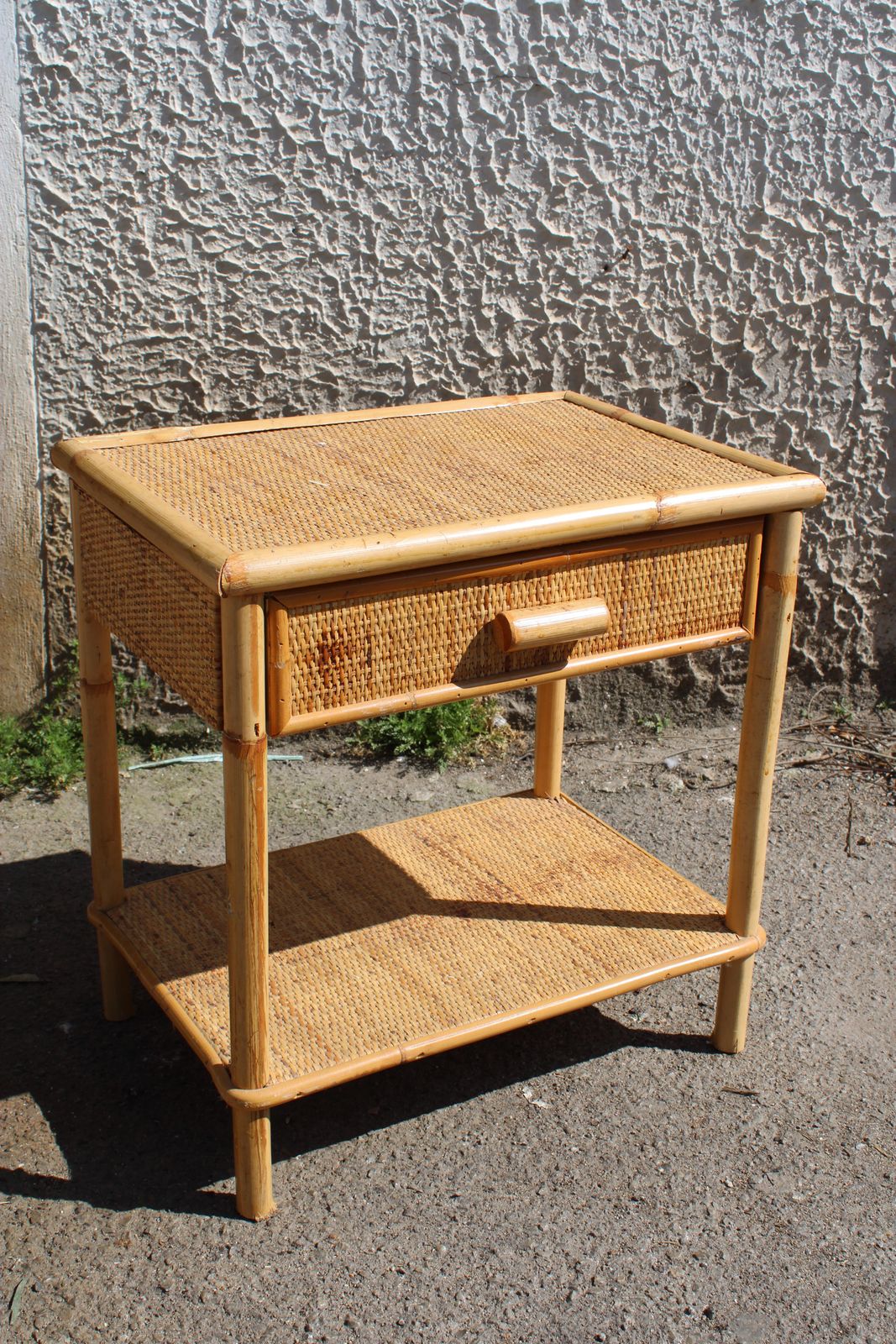 1950 Italia Bamboo Nightstand With Drawer And Shelf photo furniture