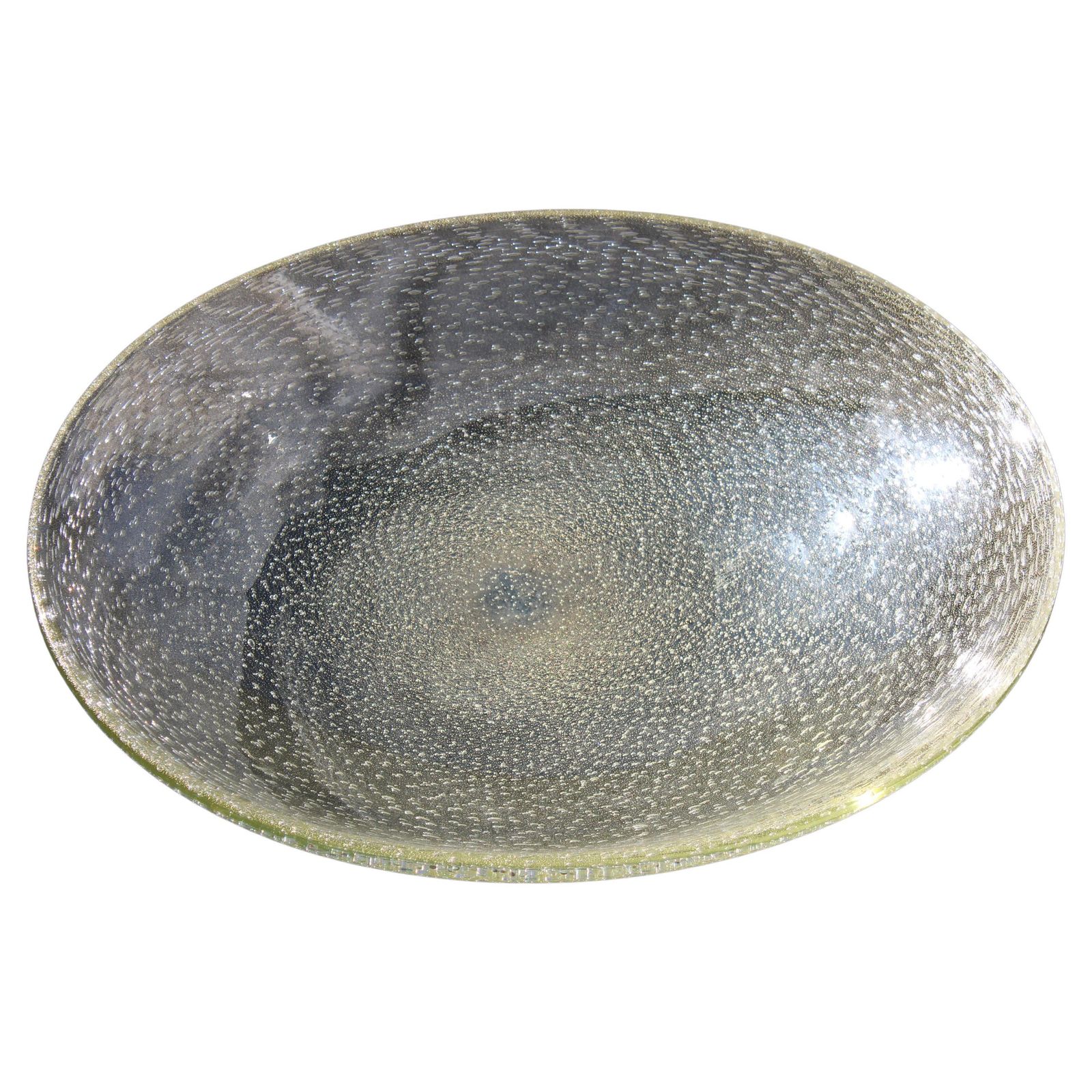 Seguso Large Oval Concave Plate With Bubbles And Gold Dust 1950s Great Quality
