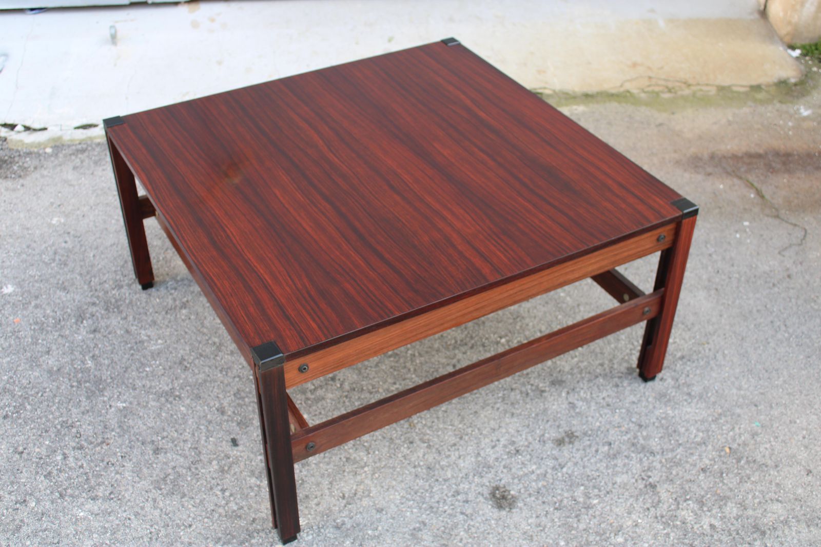 Low Square Brown Wooden Mim Table Ico Parisi Model Tivoli 1960 Label photo for sale