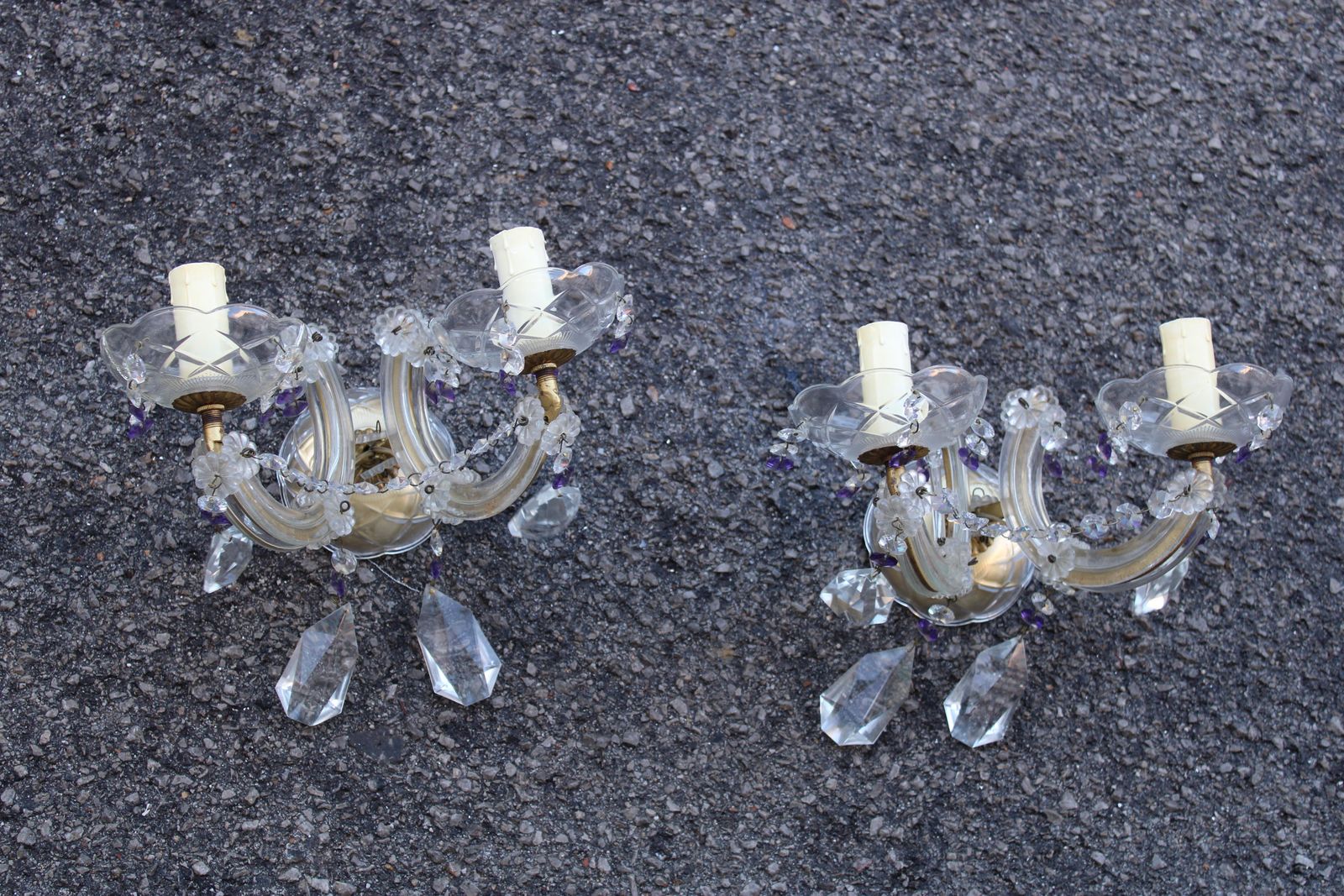 Lighting Pair Of Mid Century Maria Theresa Crystal Wall Lamps photo