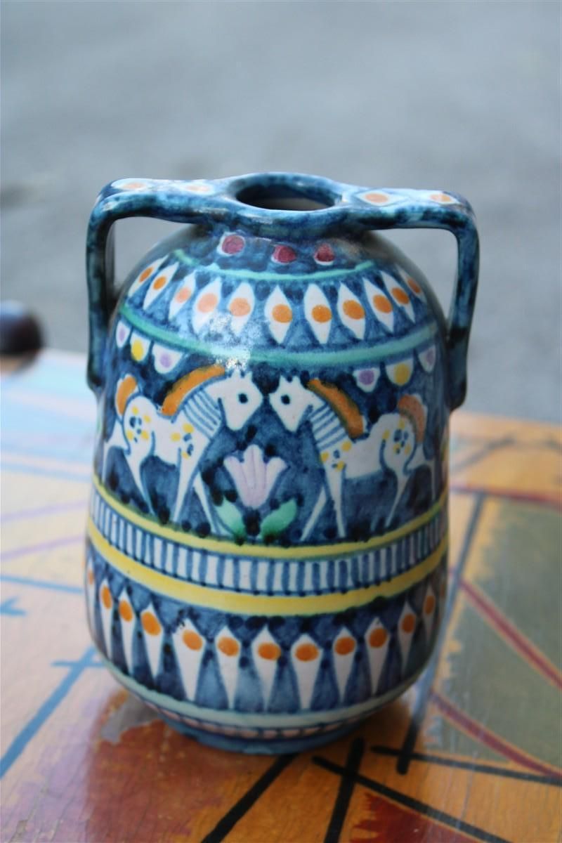 Small Vase In Blue With Horses Avallone Vietri Mid Century Italian Design photo furniture