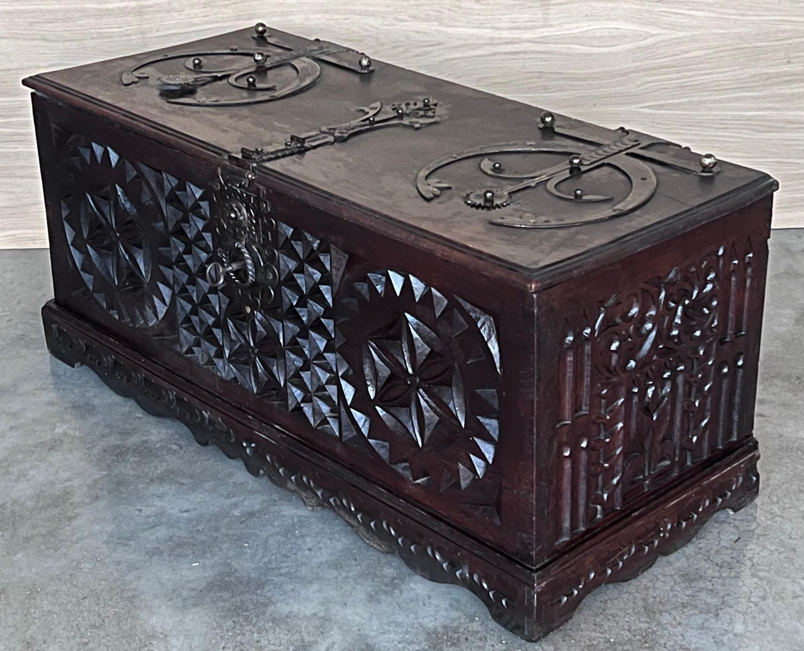 19th Century Italian Carved Cassone Trunk With Original Hardware, 1890s photo buy