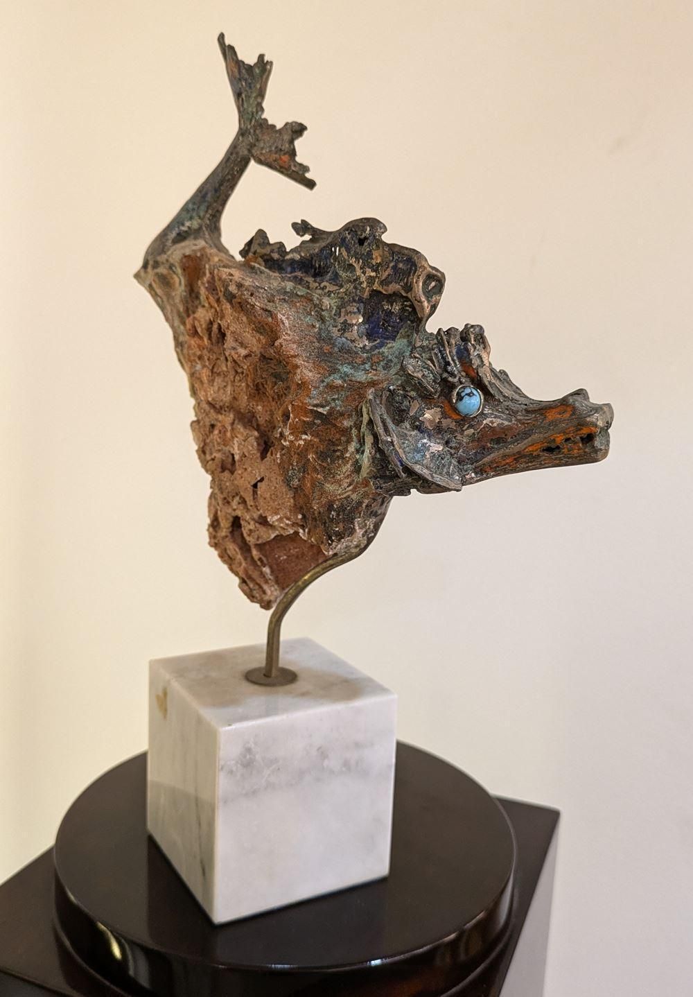 Aurelio Teno (1927/2013) Fish Shaped Sculpture, Natural Stone And Bronze photo for sale