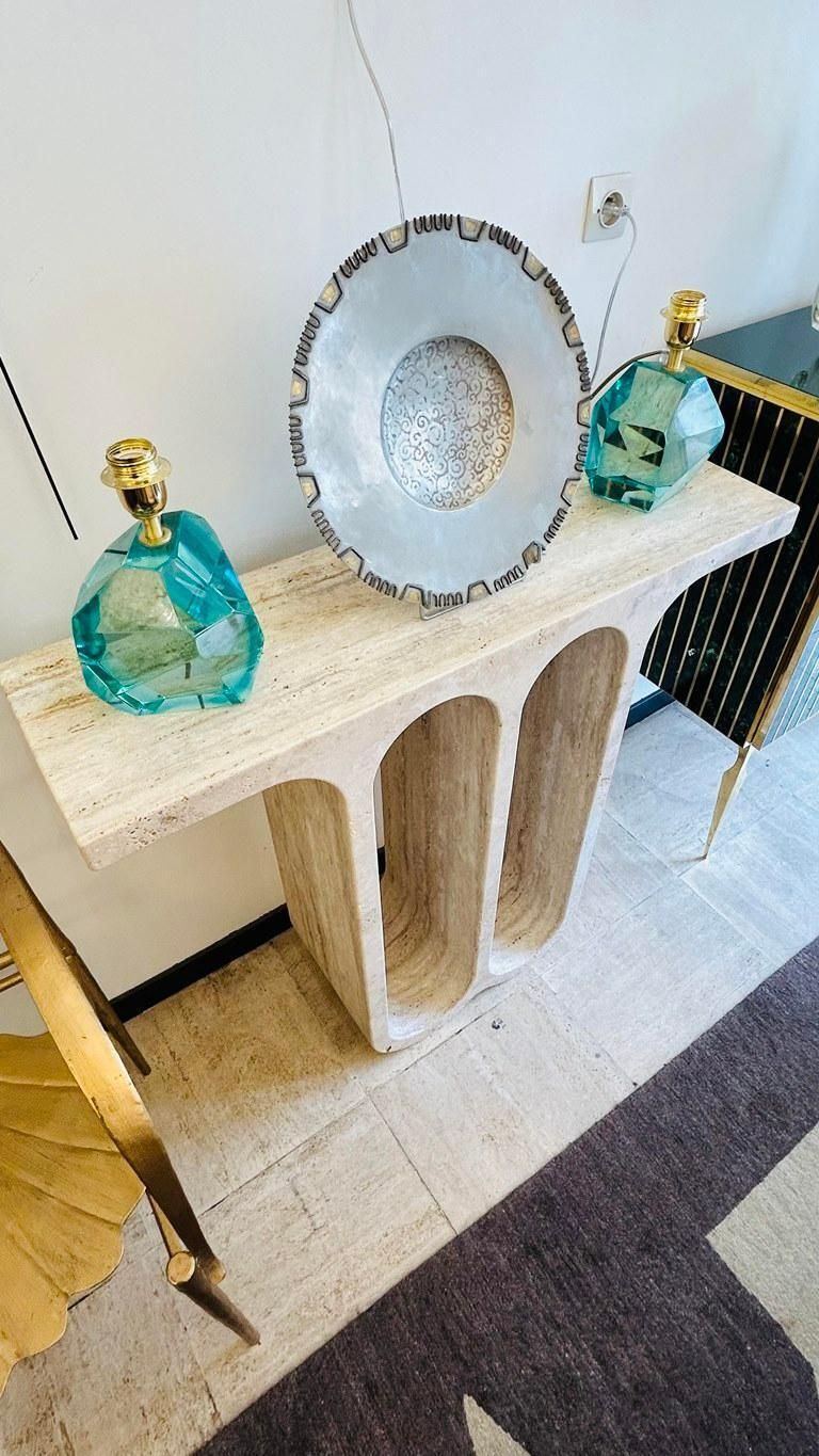 Travertine Arch Console Monobloc Sculpture, Circa 1980 photo vinterior
