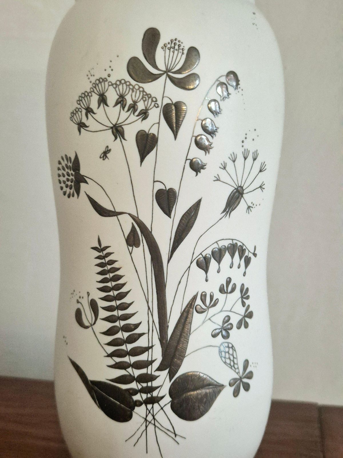 Stoneware Vase With Decor Of Flowers In Silver, Model Grazia, Swedish Modern. photo for sale