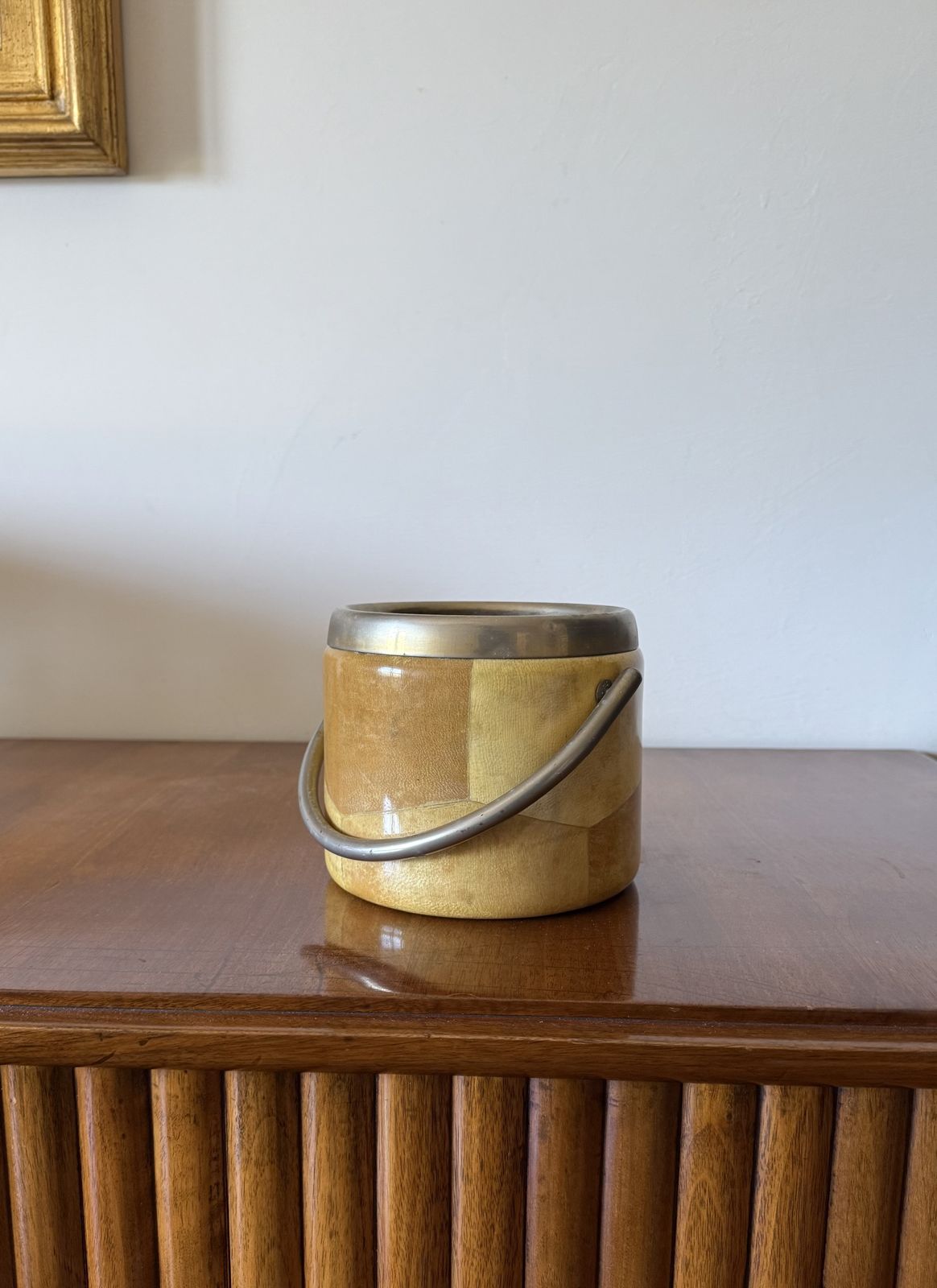 Mid Century Cream Parchment Ice Bucket, Aldo Tura Italy 1950s photo furniture