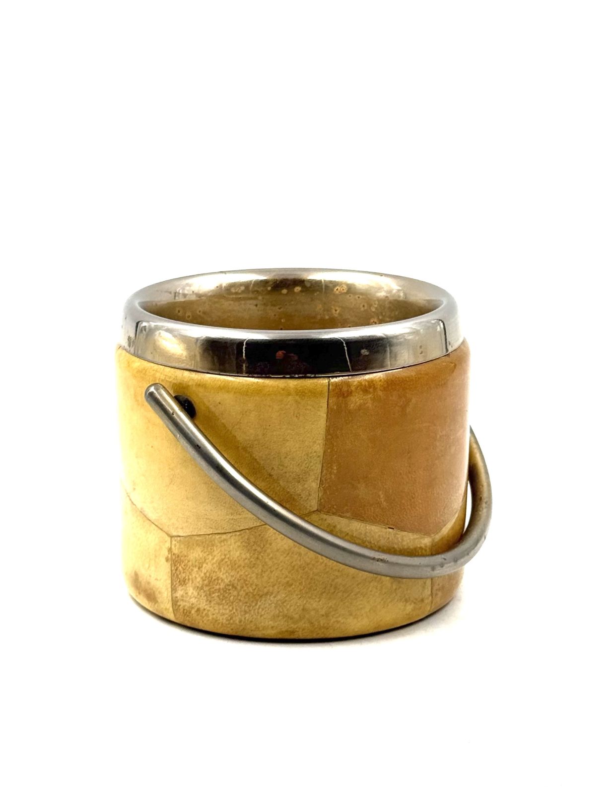 photo vintage Mid Century Cream Parchment Ice Bucket, Aldo Tura Italy 1950s