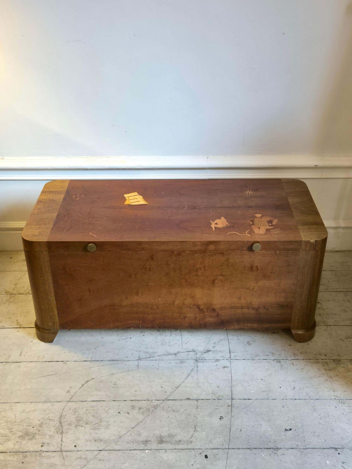Blanket / Bed End / Coffee Table   Chest, Marine Decor Intarsia, Swedish Modern photo for sale