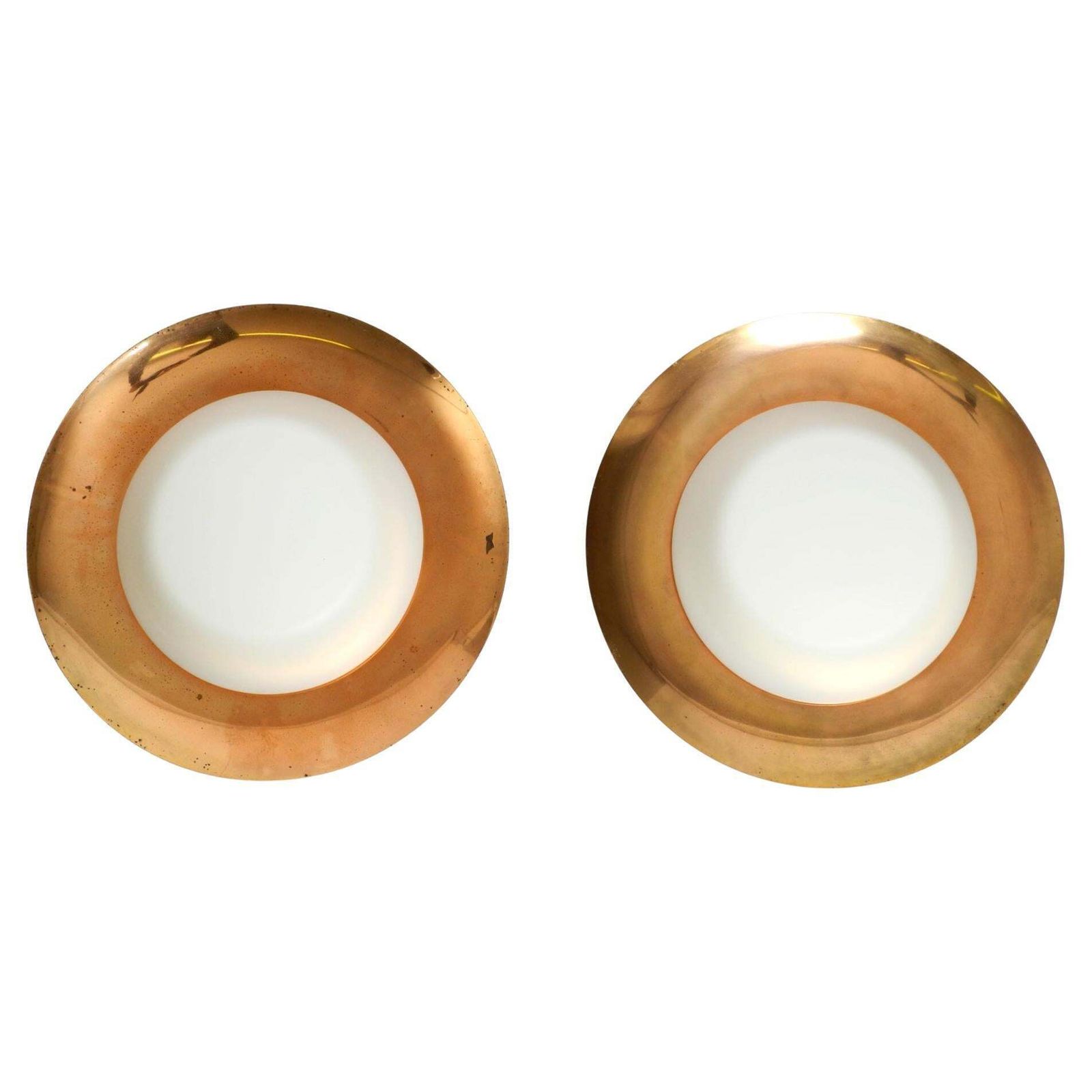 Pair Of Large Mid Century Wall Or Ceiling Lamps Made Of Glass With Copper Plated