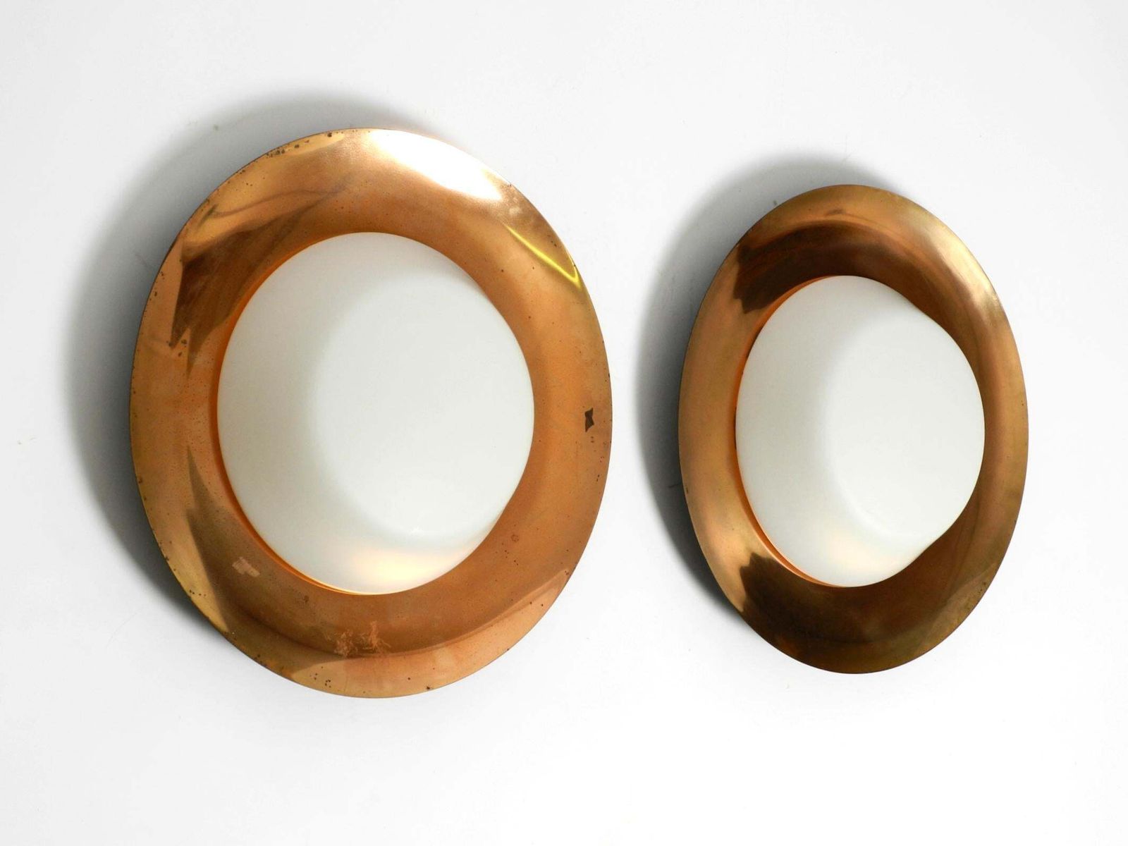 Pair Of Large Mid Century Wall Or Ceiling Lamps Made Of Glass With Copper Plated photo furniture