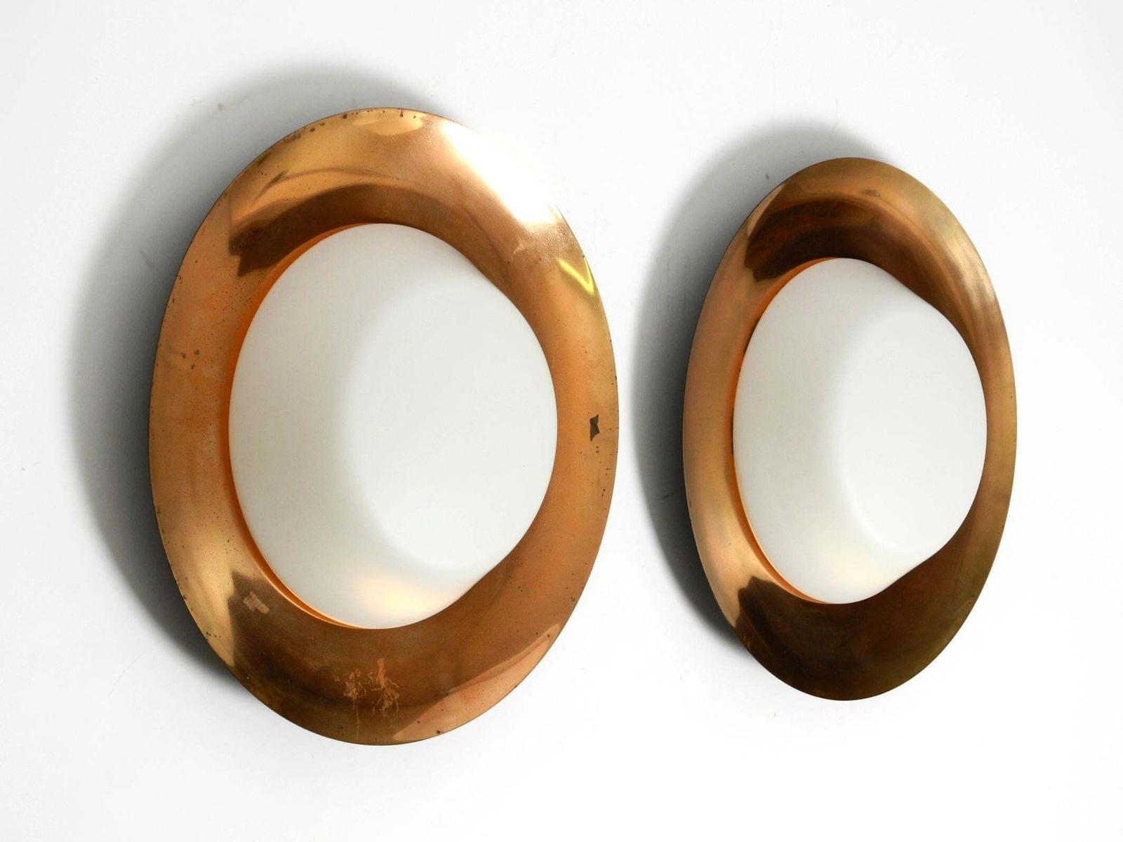 Pair Of Large Mid Century Wall Or Ceiling Lamps Made Of Glass With Copper Plated photo for sale