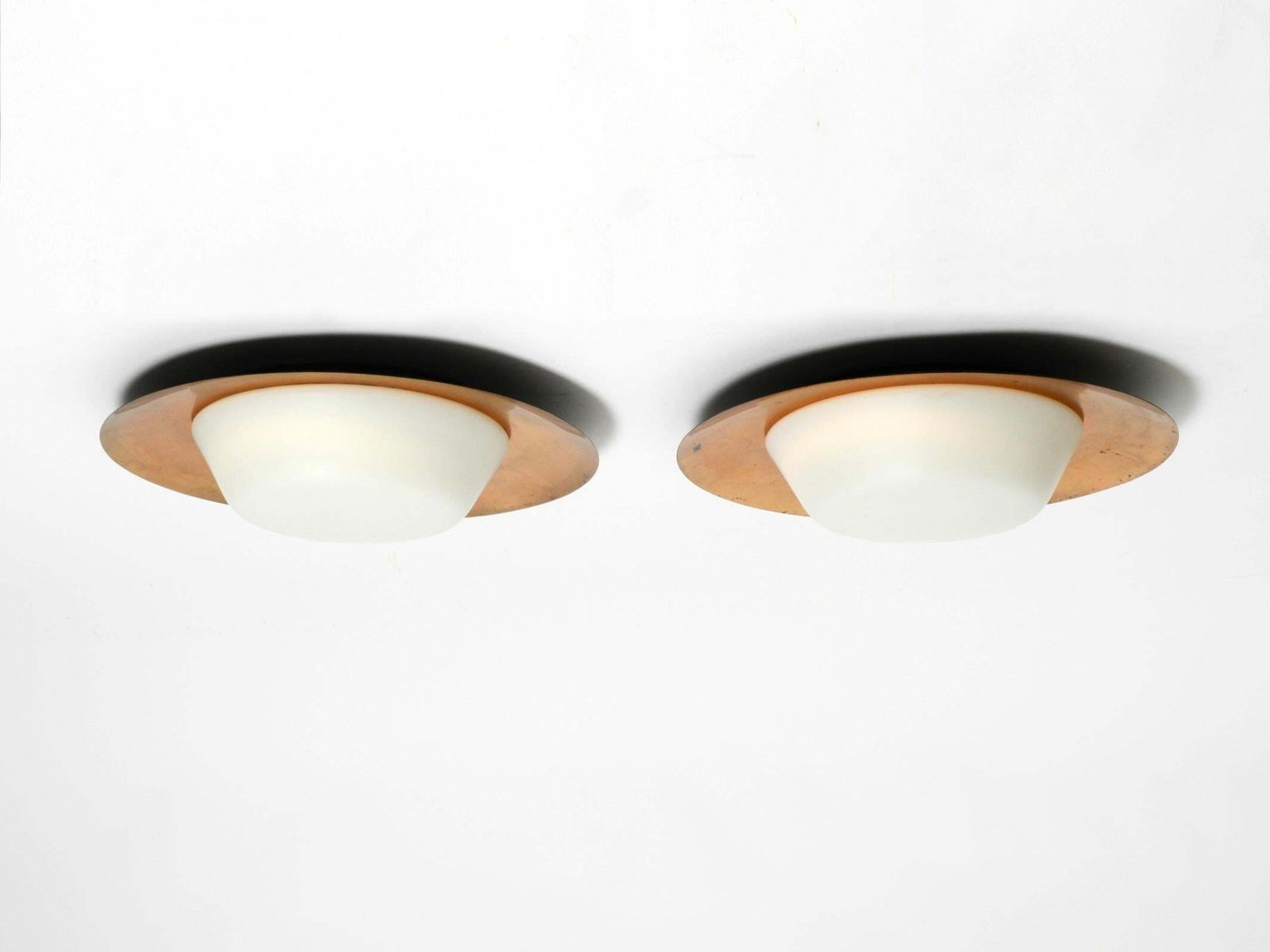 Pair Of Large Mid Century Wall Or Ceiling Lamps Made Of Glass With Copper Plated photo Lighting