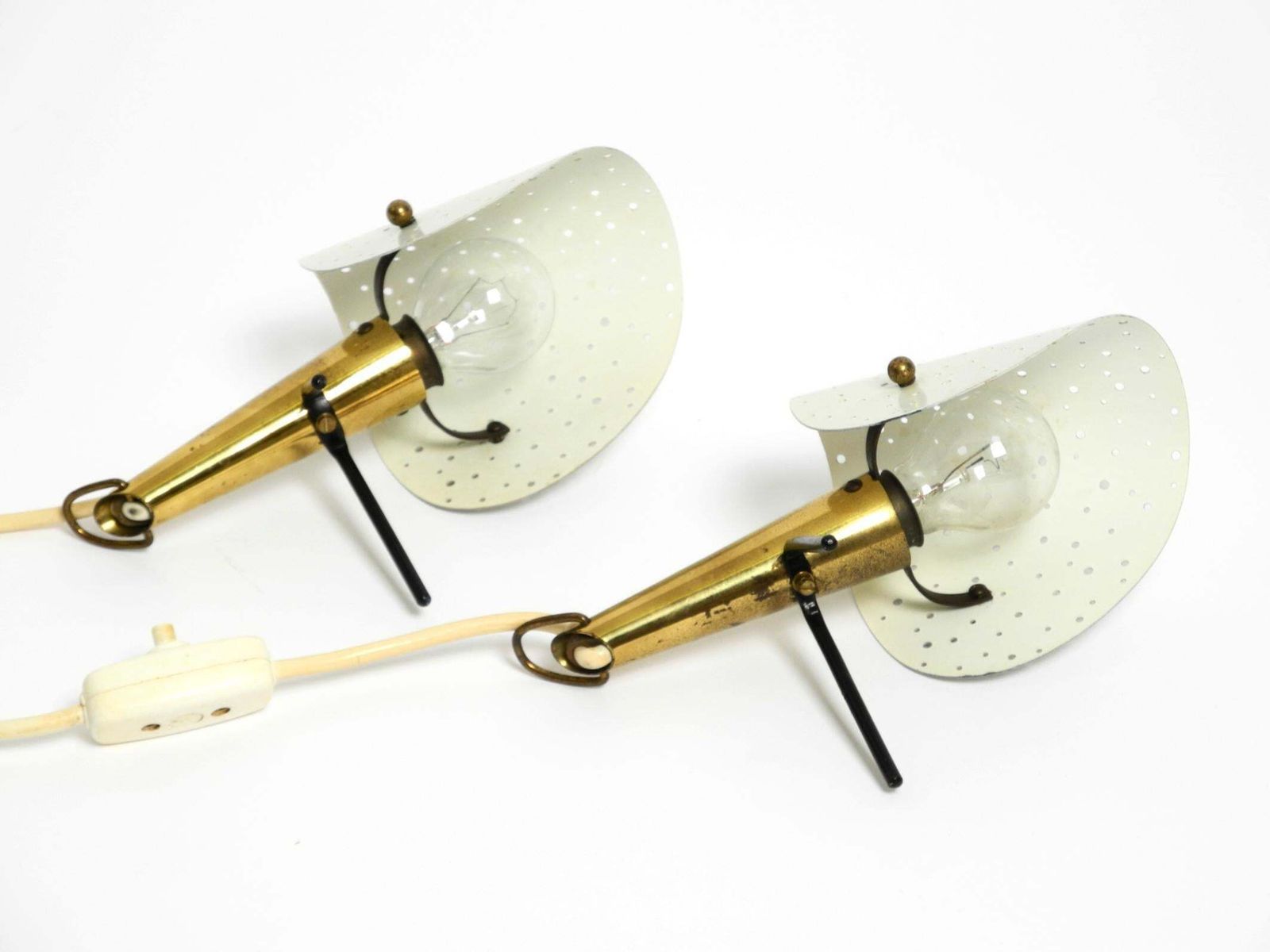 photo for sale Pair Of Mid Century Metal Brass Table And Wall Lamps By Ernst Igl For Hillebrand