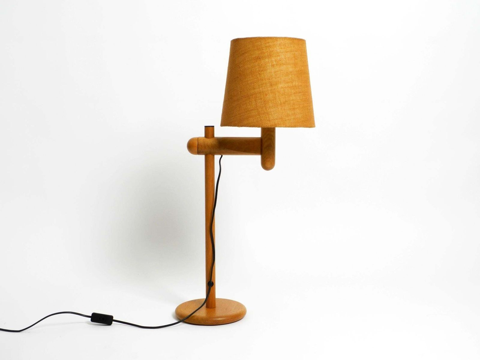 1960s Temde Table Lamp Made Of Oak Wood And With Height Adjustable Shade photo for sale