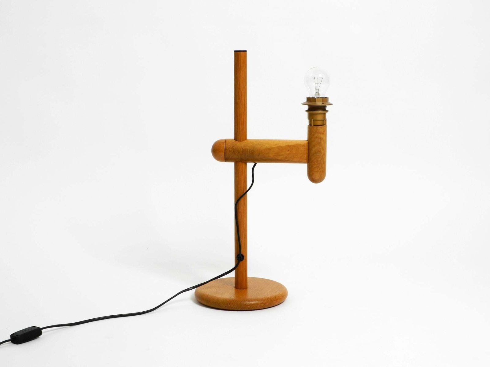 1960s Temde Table Lamp Made Of Oak Wood And With Height Adjustable Shade photo vintage