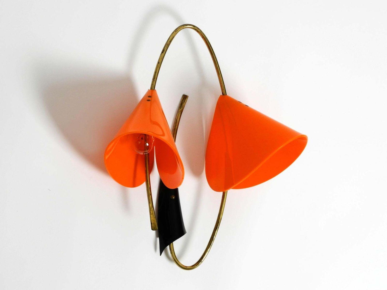 Large Italian Mid Century Brass Wall Lamp With Orange Acrylic Glass Shades photo furniture