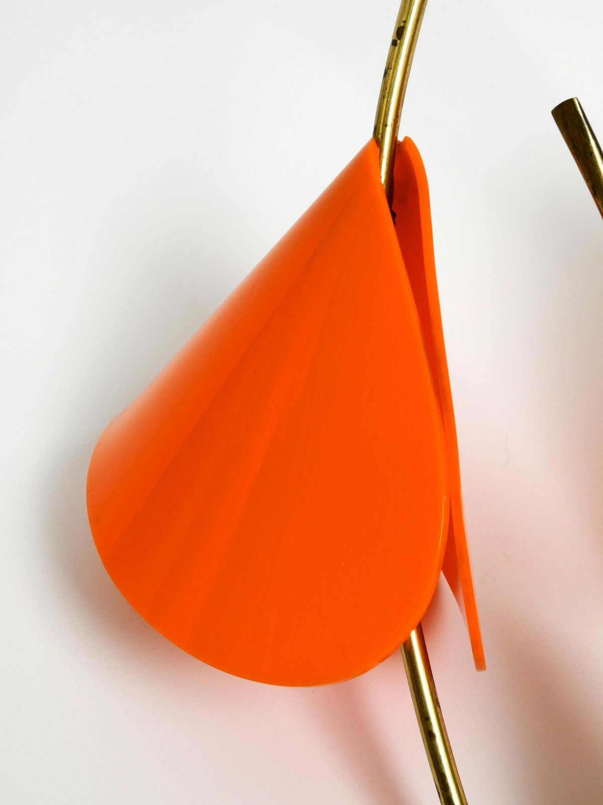 photo buy Large Italian Mid Century Brass Wall Lamp With Orange Acrylic Glass Shades