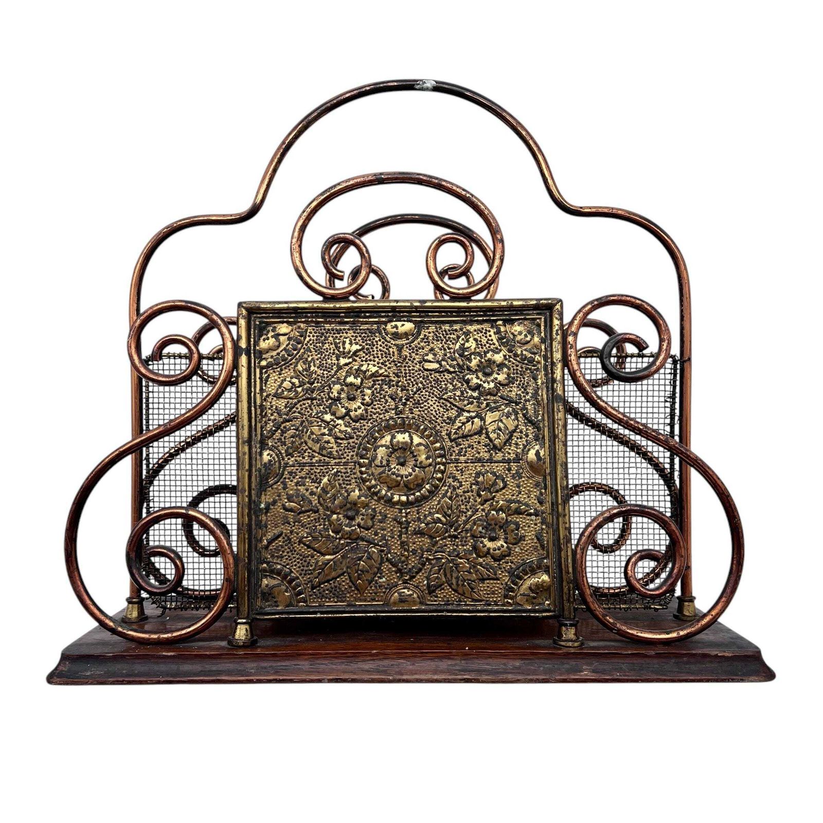 Antique Arts & Crafts Copper And Brass Magazine Rack   Desk Rack   Study Decor   Office Decor