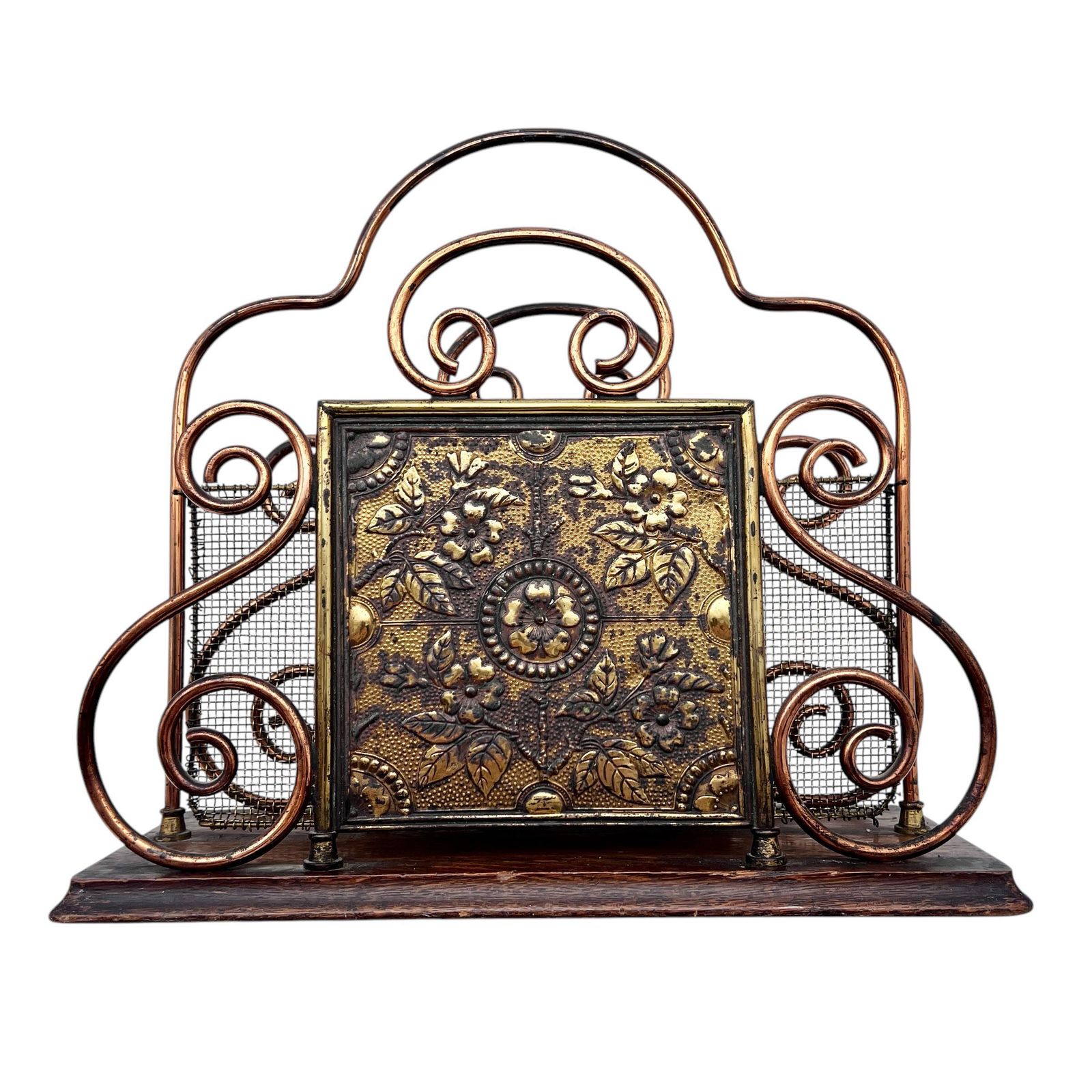 Antique Arts & Crafts Copper And Brass Magazine Rack   Desk Rack   Study Decor   Office Decor photo furniture