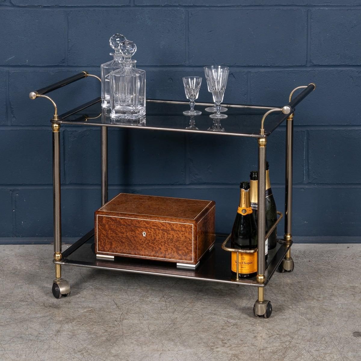 Vintage 20th Century Italian Steel & Brass Framed Drinks Trolley C.1980 photo for sale