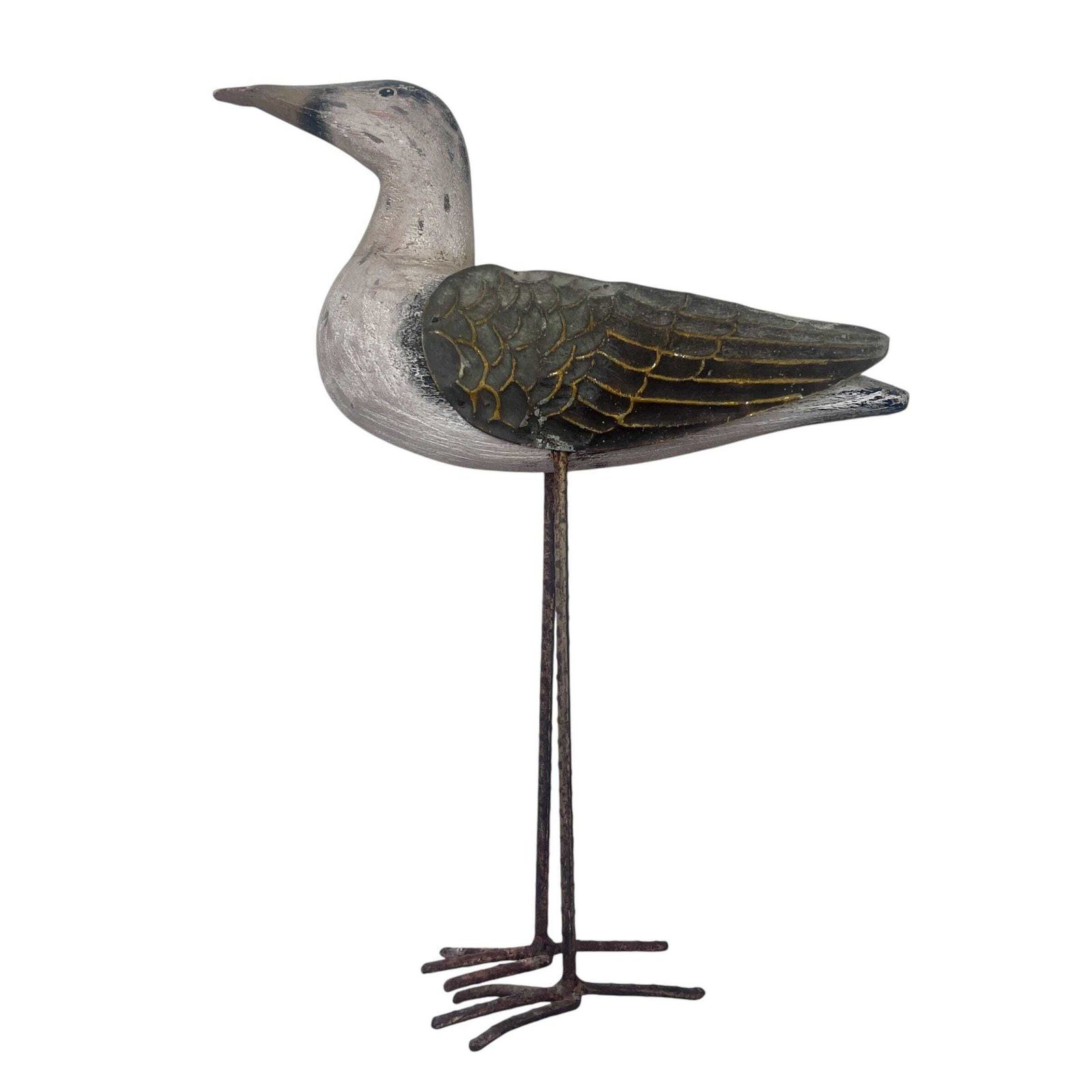 Vintage Folk Art Wood Carved Seagull   Iron Feet   Tin Wings   Home Decor photo furniture