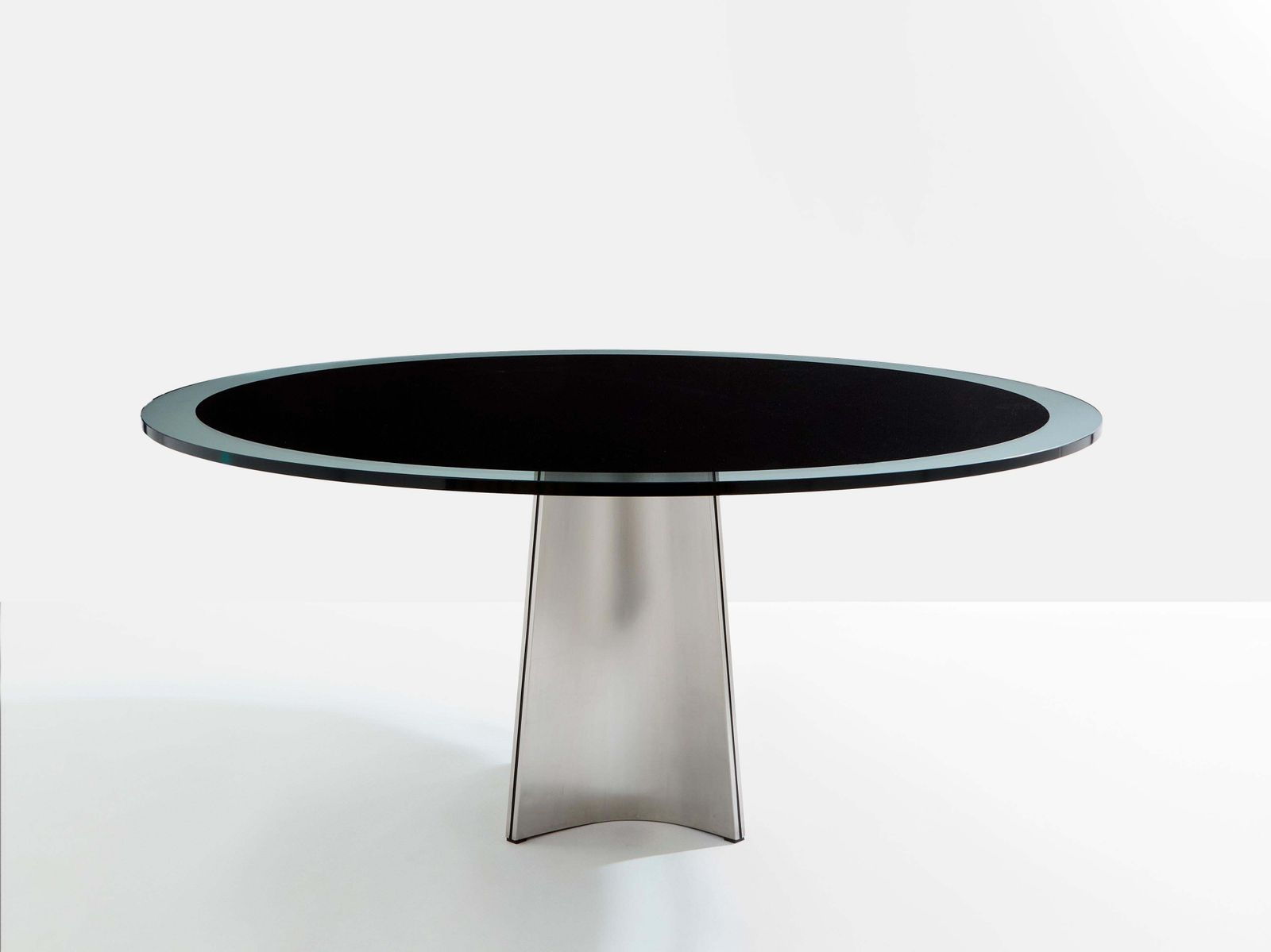 Table à manger Arrmet en acier brossé et verre noir, par Luigi Saccardo, années 1970 photo Mobilier