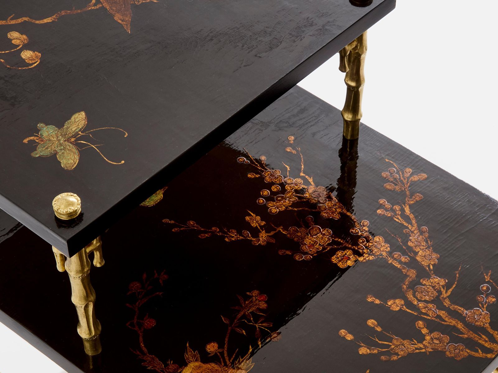 Maison Baguès Bamboo Bronze Chinoiserie Lacquered End Tables 1940s photo 21798.0
