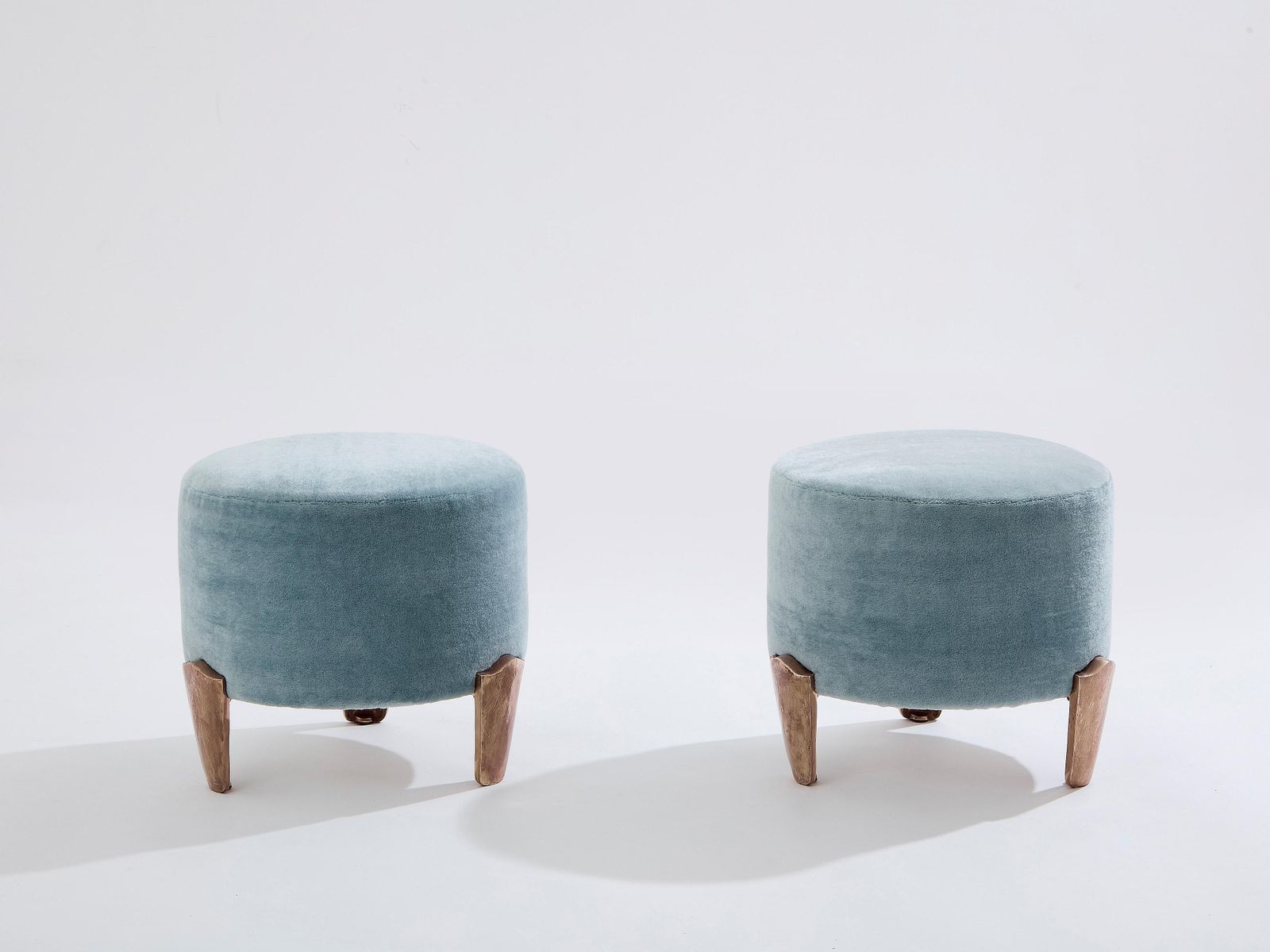 photo furniture Pair Of Stools Garouste & Bonetti Koala Bronze Mohair Velvet 1995