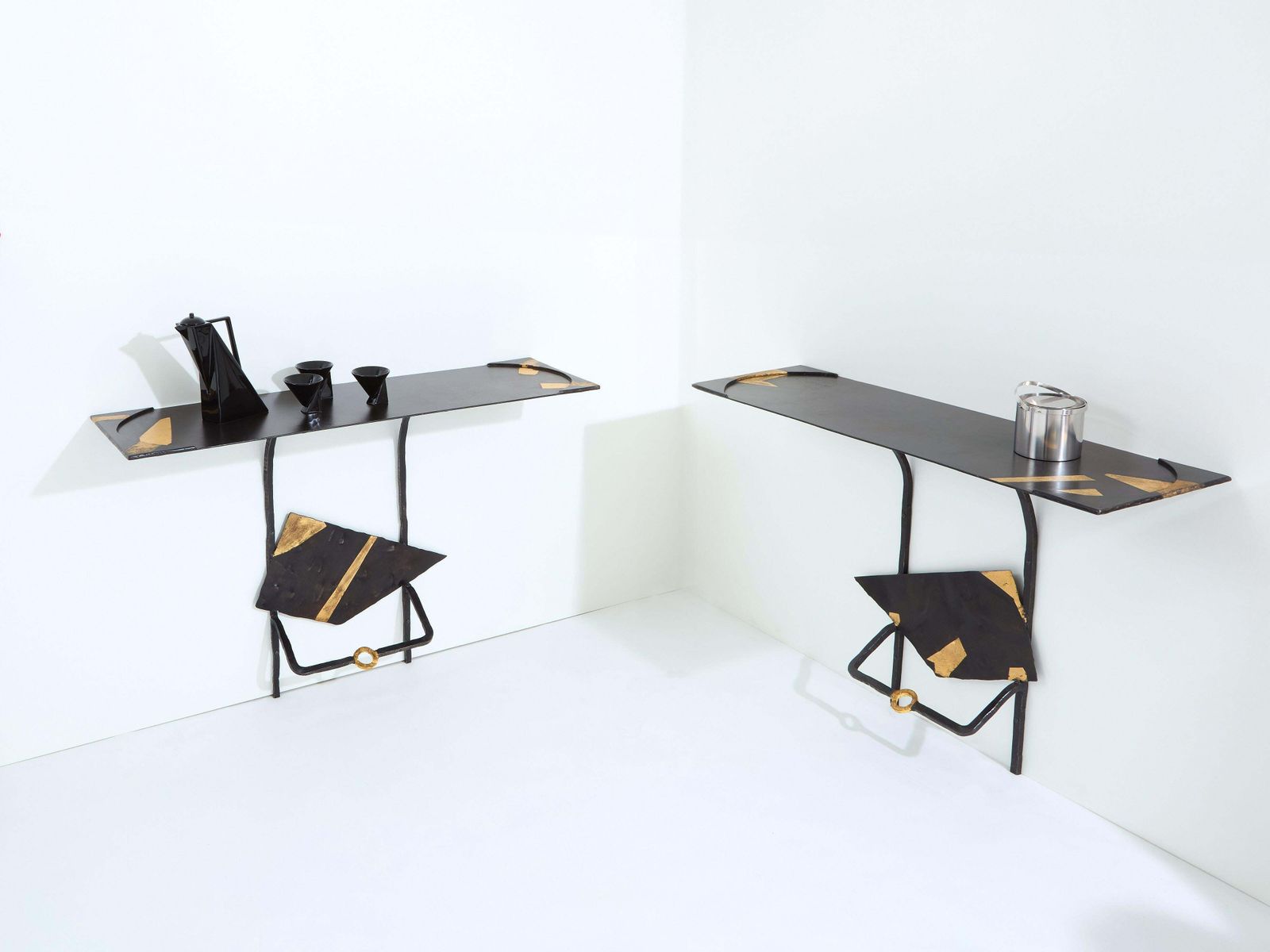 Tables consoles brutalistes Jean Jacques Argueyrolles en fer forgé, 1990 photo buy