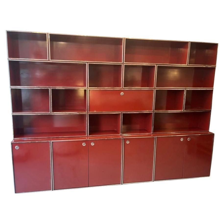 Red Burgundy Lacquered Modular Shelf / Wall Unit By Willy Rizzo, Italy Ca. 1970s
