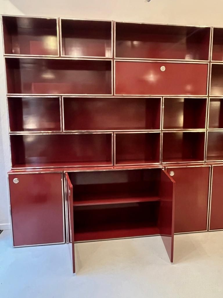 Red Burgundy Lacquered Modular Shelf / Wall Unit By Willy Rizzo, Italy Ca. 1970s photo for sale
