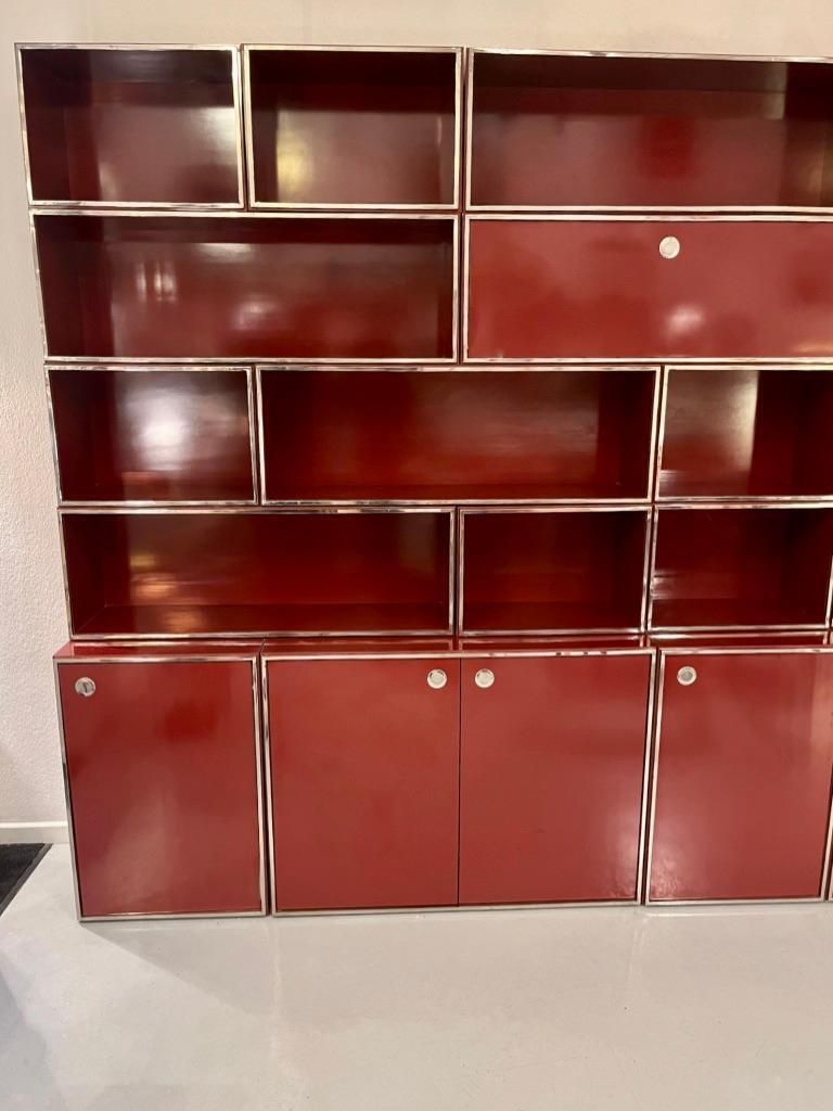 photo furniture Red Burgundy Lacquered Modular Shelf / Wall Unit By Willy Rizzo, Italy Ca. 1970s