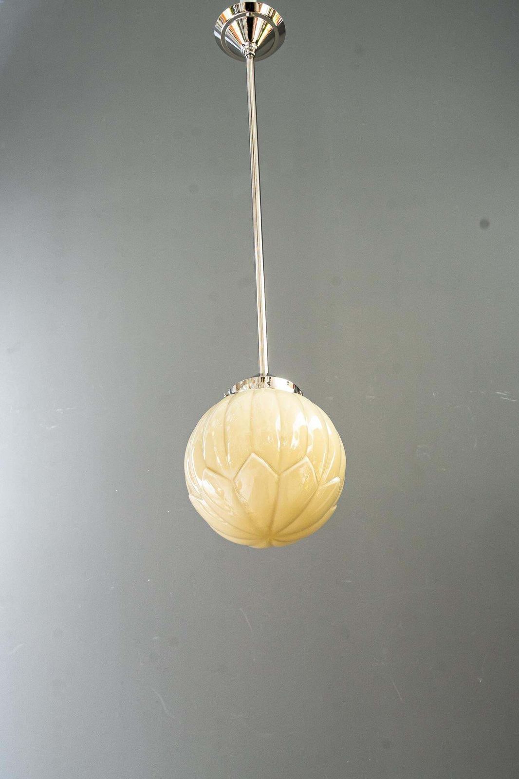 Art Deco Nickel   Plated Pendant With Original Art Deco Glass Shade Vienna 1920s photo Lighting