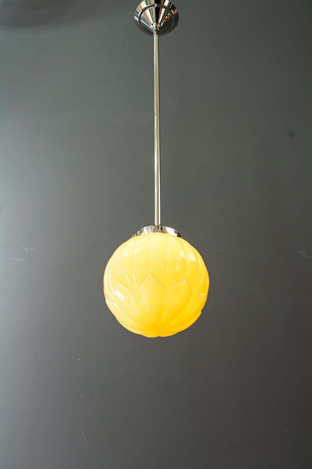Art Deco Nickel   Plated Pendant With Original Art Deco Glass Shade Vienna 1920s photo buy