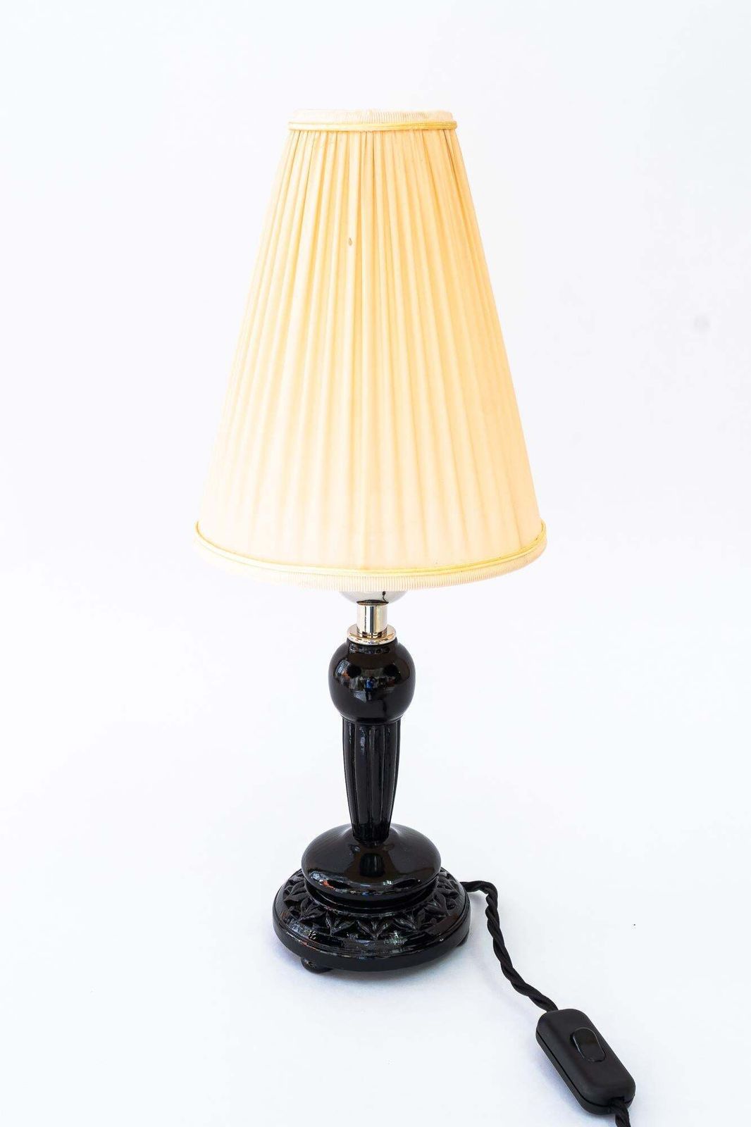 Art Deco Wood Table Lamp And Fabric Shade Vienna Around 1920s photo 275.0