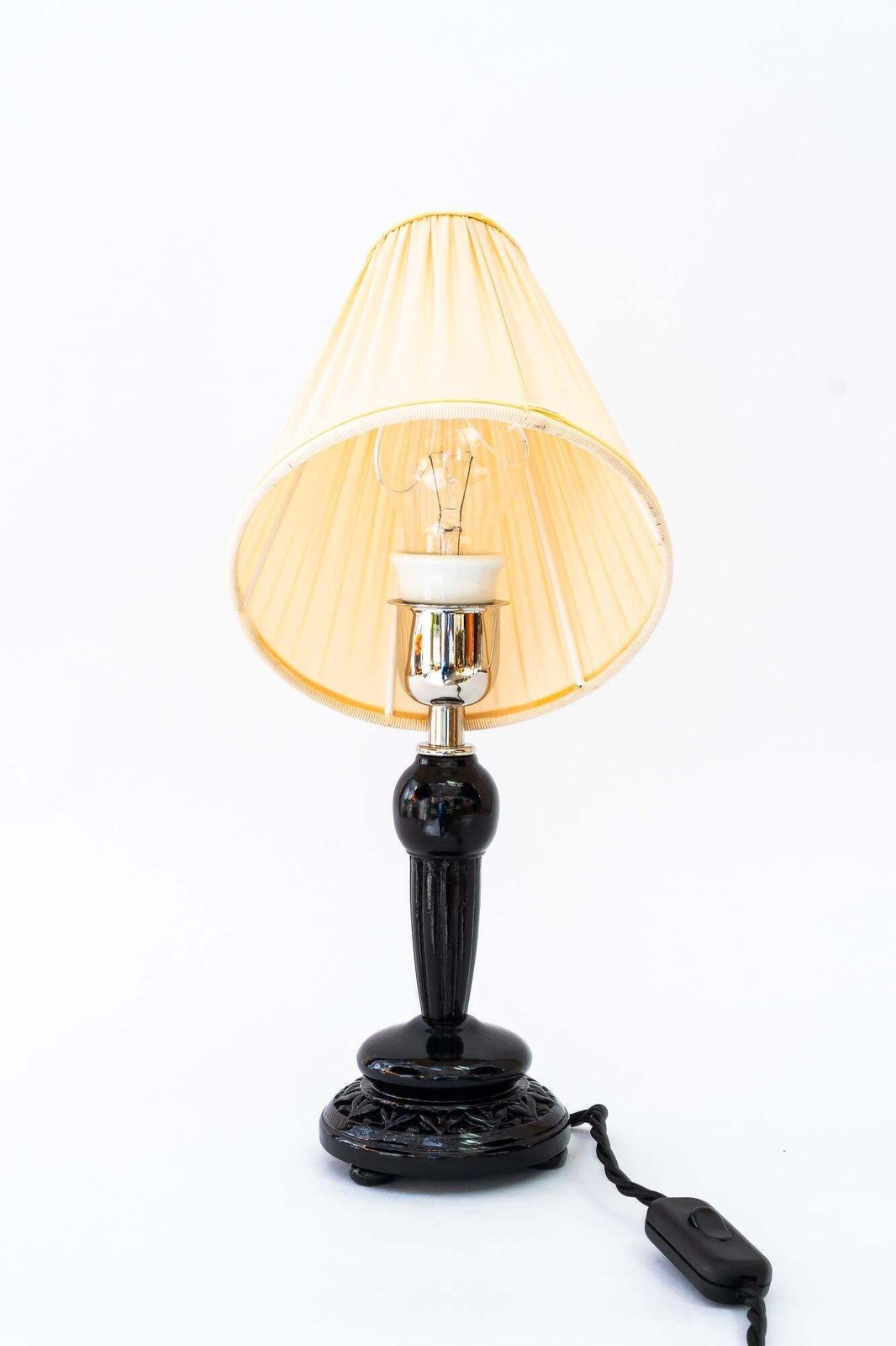 Art Deco Wood Table Lamp And Fabric Shade Vienna Around 1920s photo vintage