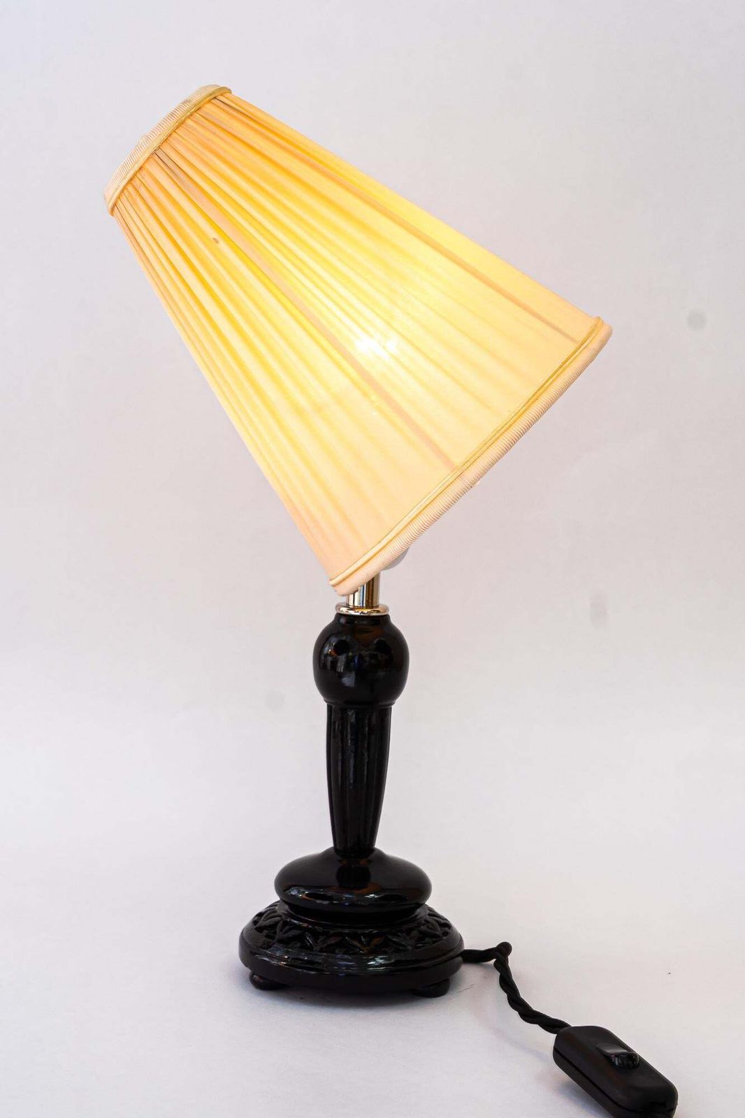 photo vinterior Art Deco Wood Table Lamp And Fabric Shade Vienna Around 1920s