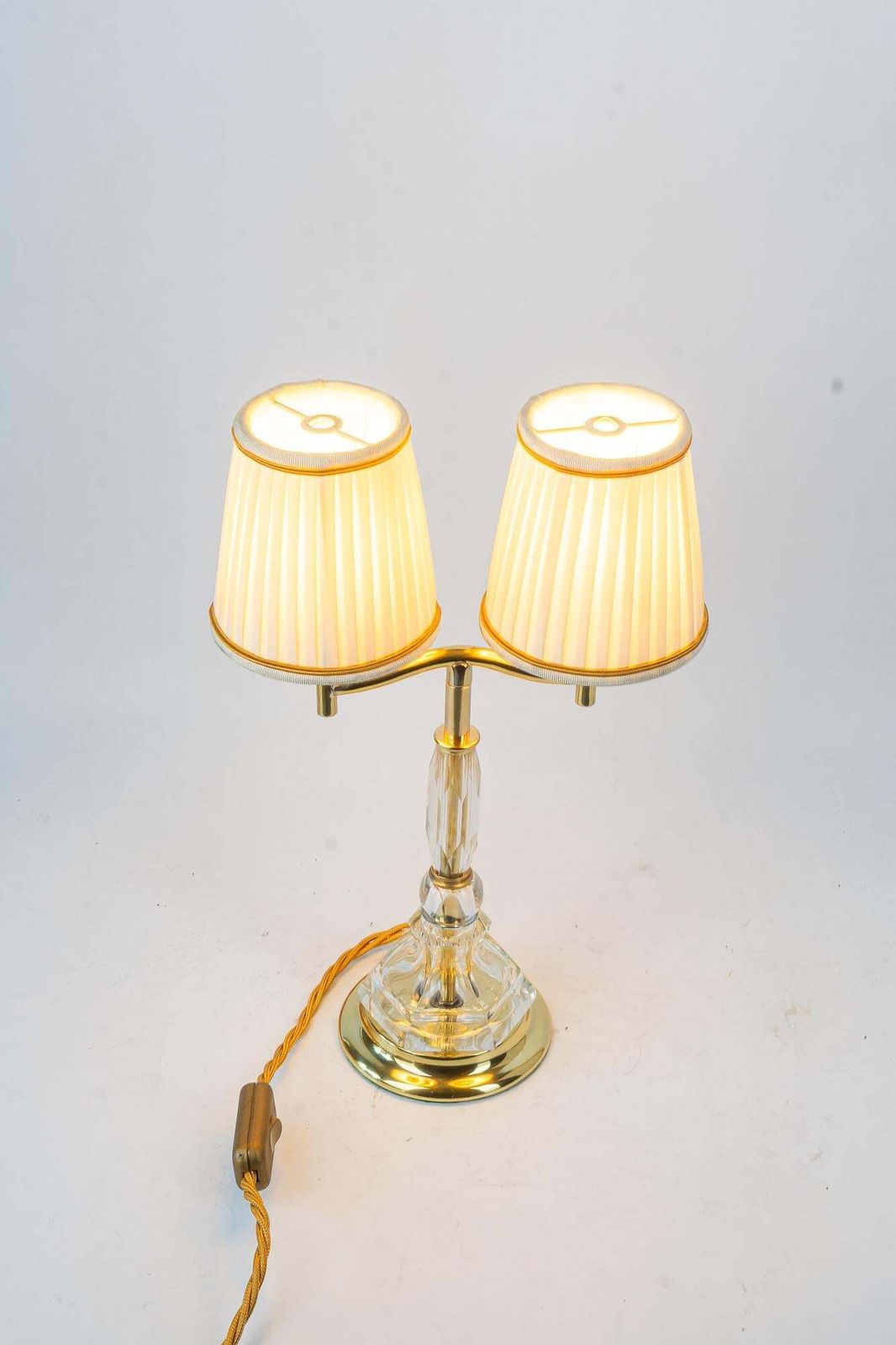 photo for sale Bakalowits Table Lamp With Cut Glass And Original Shades Vienna Around 1950s